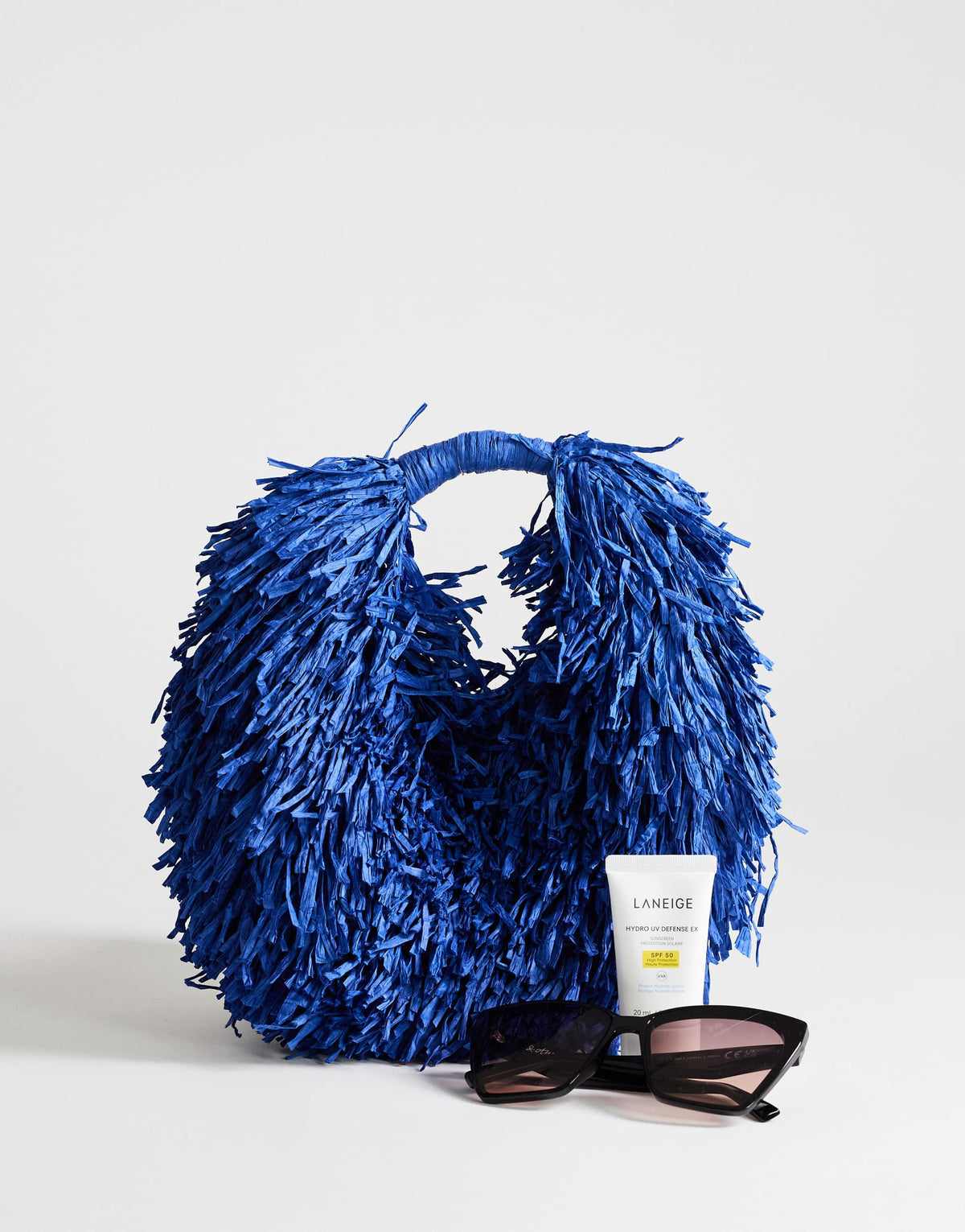 Topshop Milo medium straw fringe grab bag in cobalt