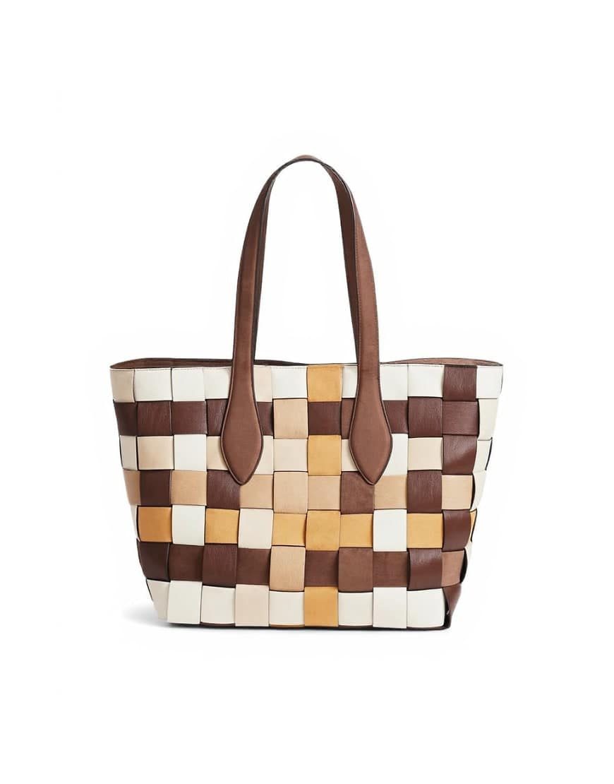 Topshop Myla large patchwork tote in chocolate
