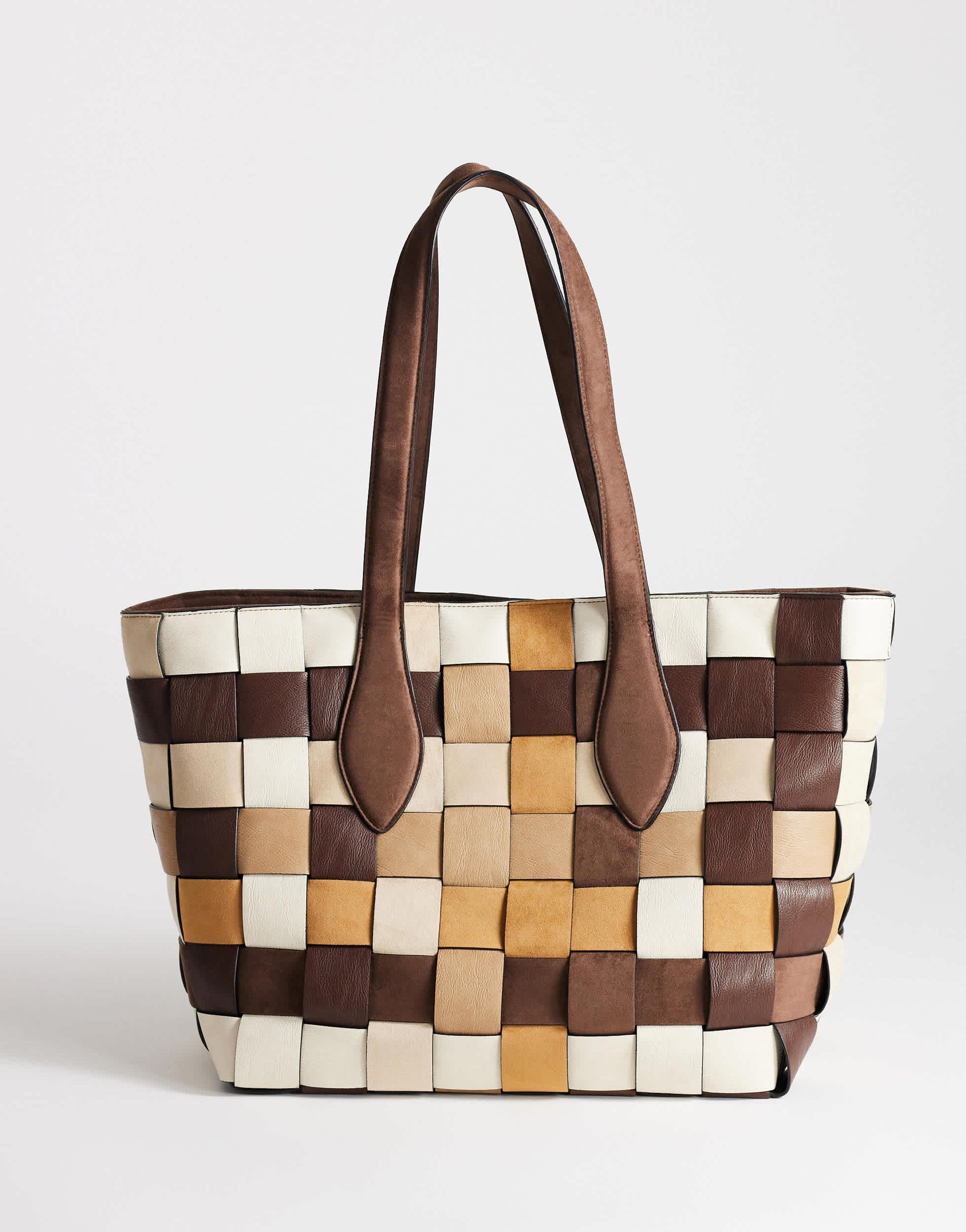 Topshop Myla large patchwork tote in chocolate