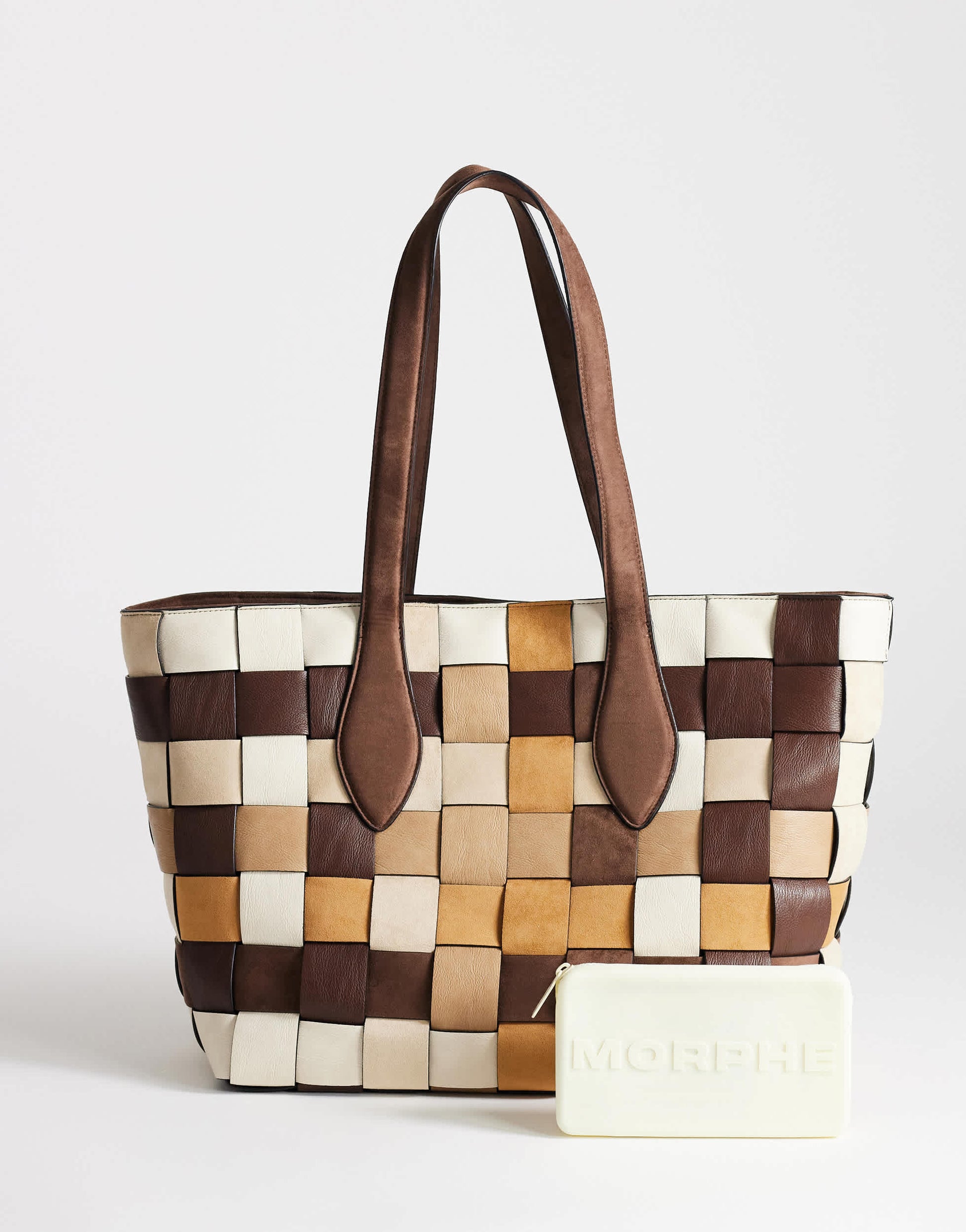 Topshop Myla large patchwork tote in chocolate