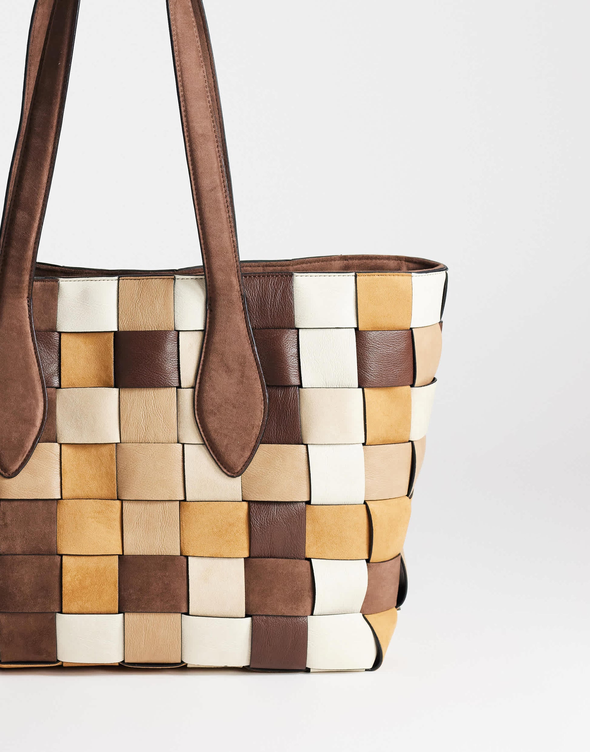 Topshop Myla large patchwork tote in chocolate