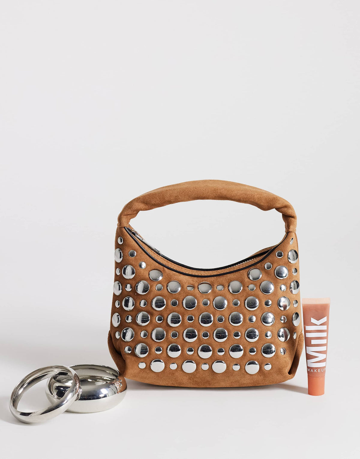 Topshop Juno small studded grab bag in tan
