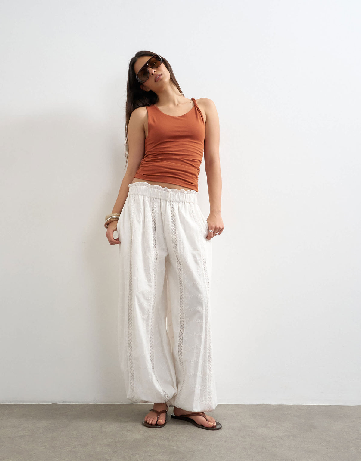 Topshop broderie beach balloon trouser in white