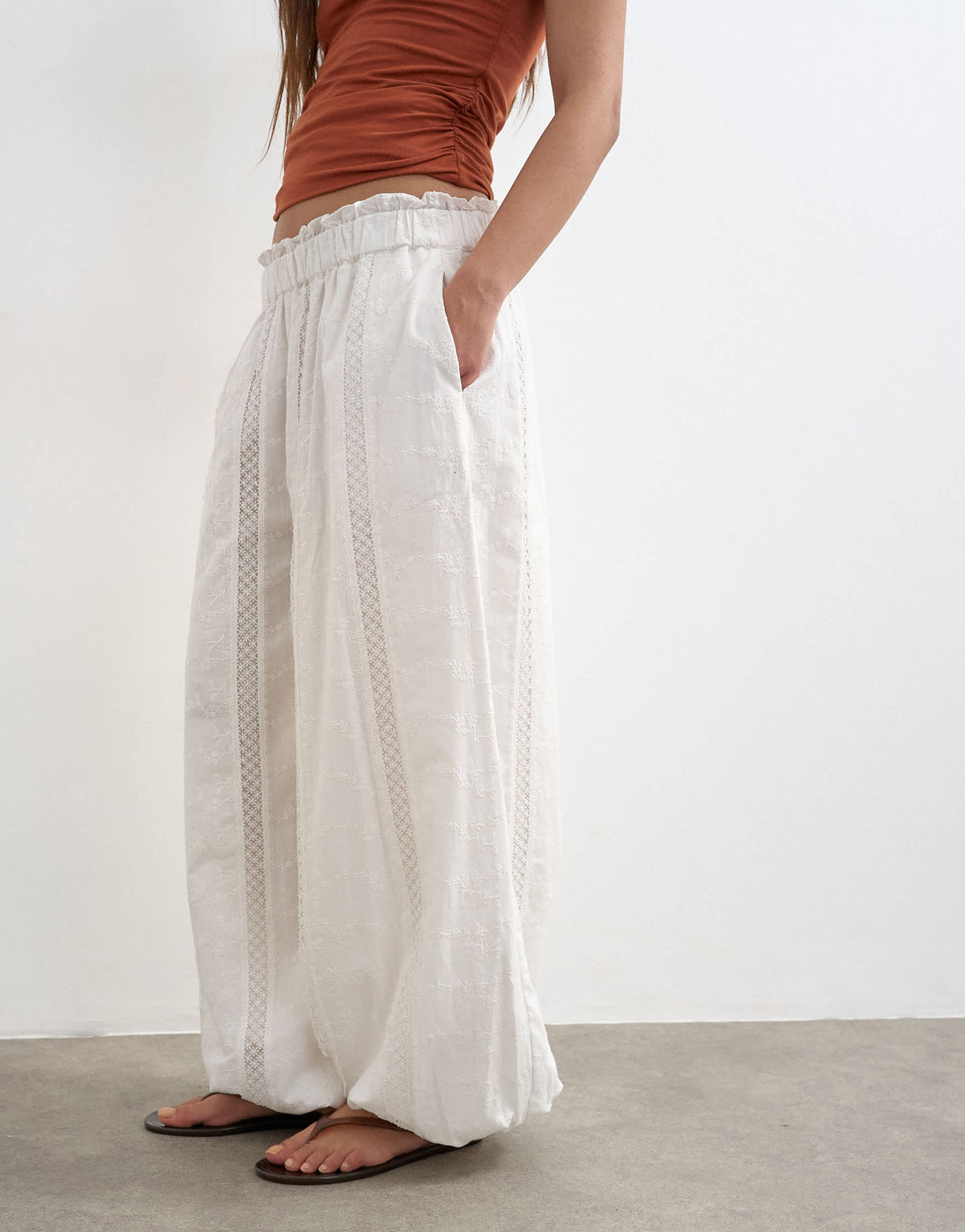 Topshop broderie beach balloon trouser in white