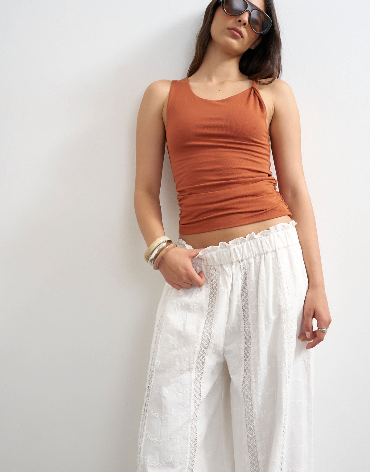 Topshop broderie beach balloon trouser in white