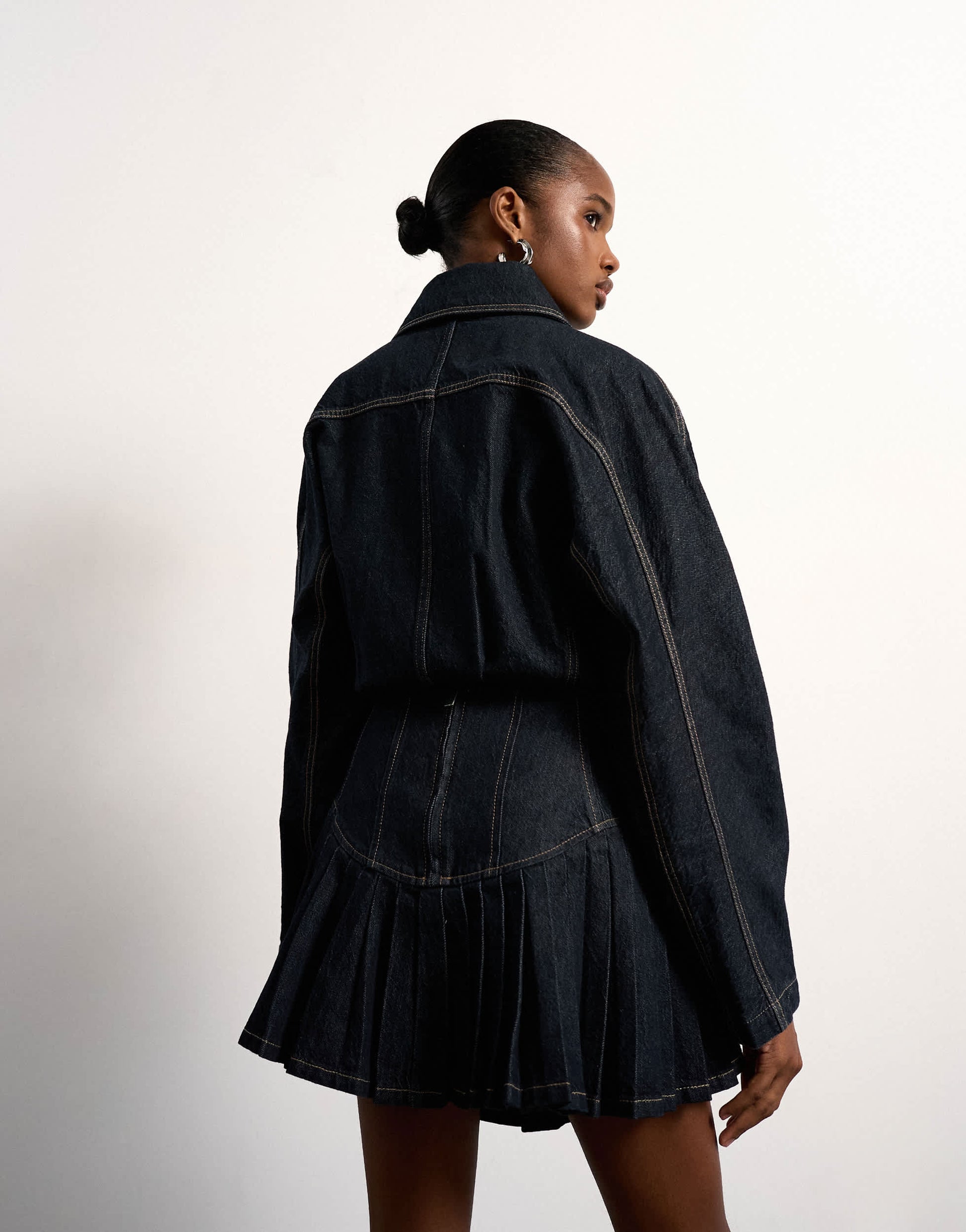 Tolu Coker x Topshop denim super mini pleated skirt circular design in deep blue