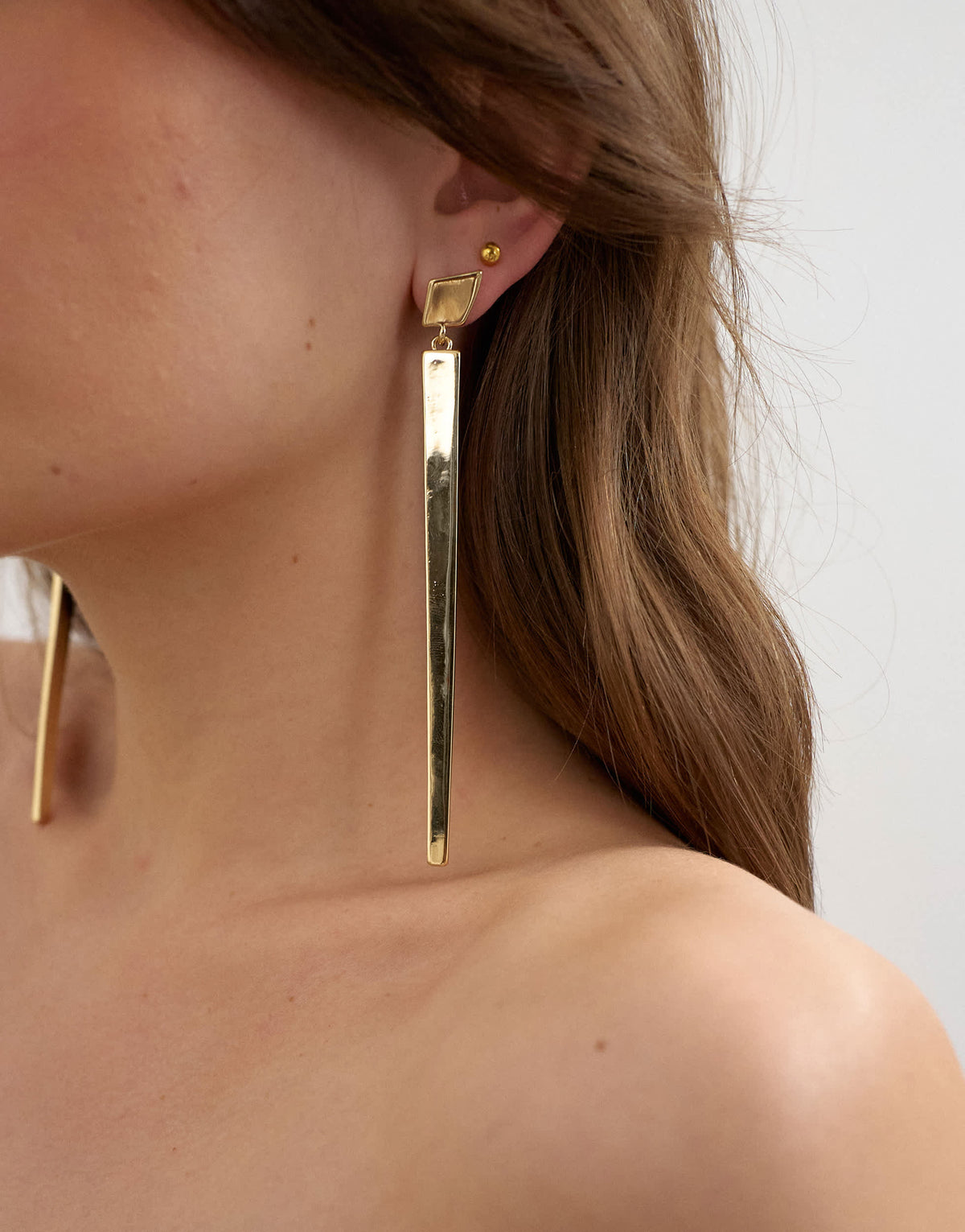 Topshop Cora asymmetric drop stud earring in gold tone