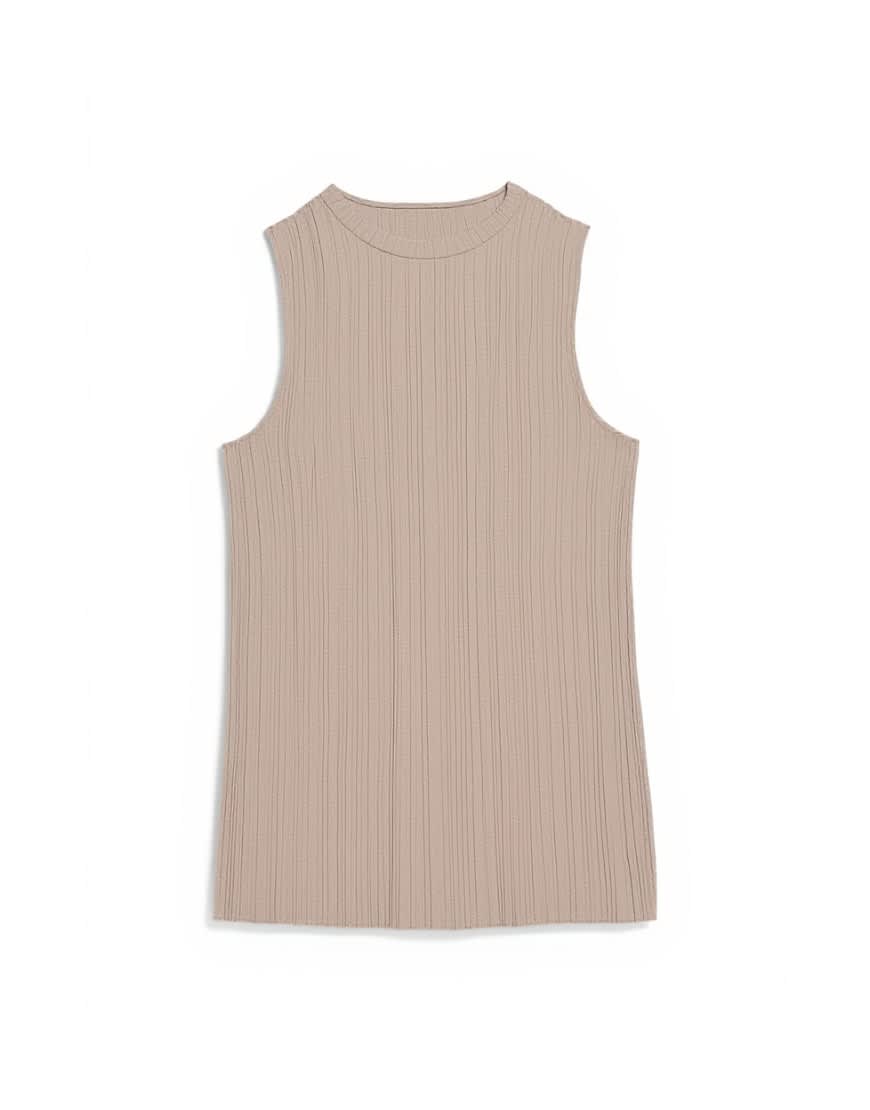 Topshop high neck sleeveless plisse top in oat