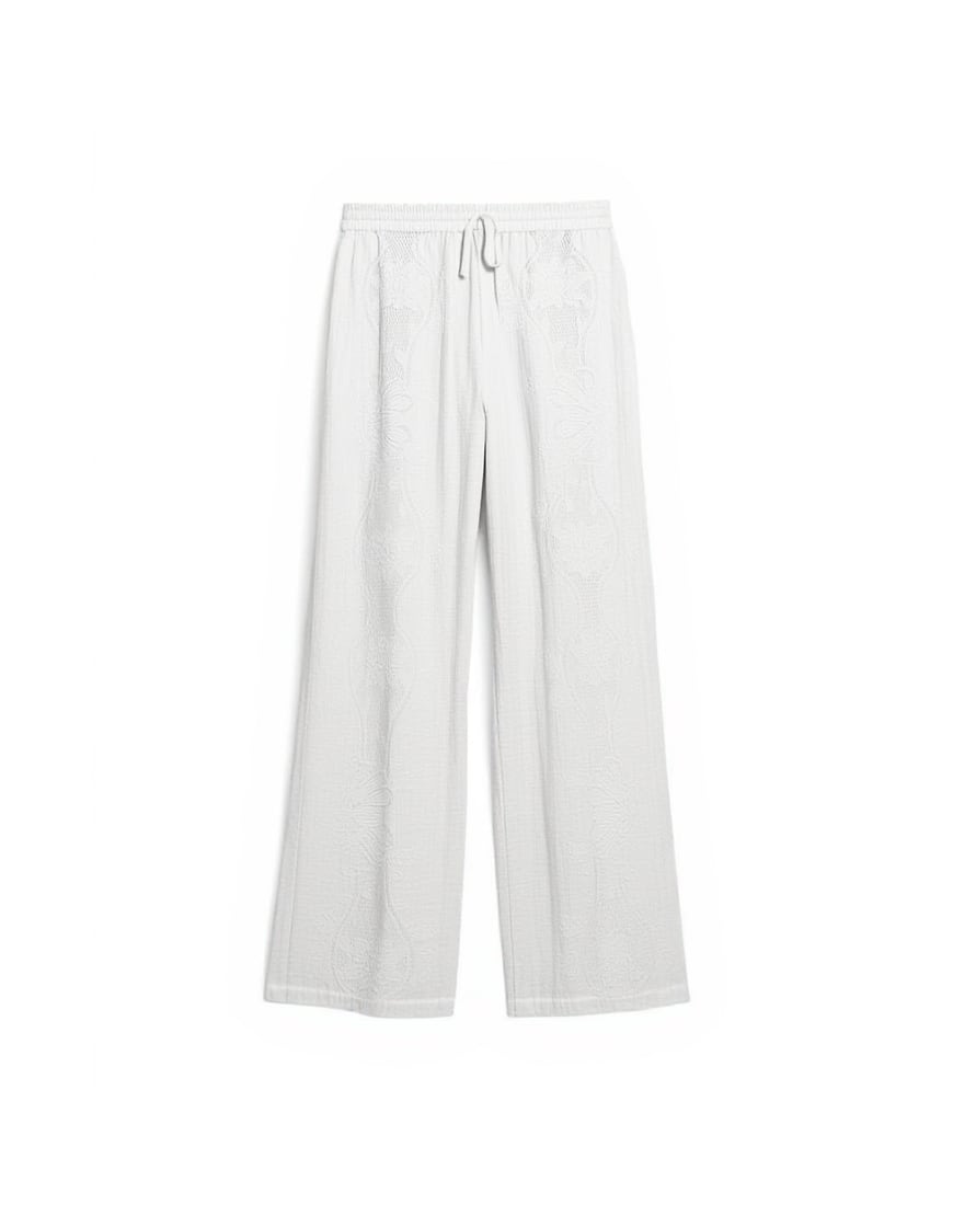 Topshop straight broderie trouser in ecru