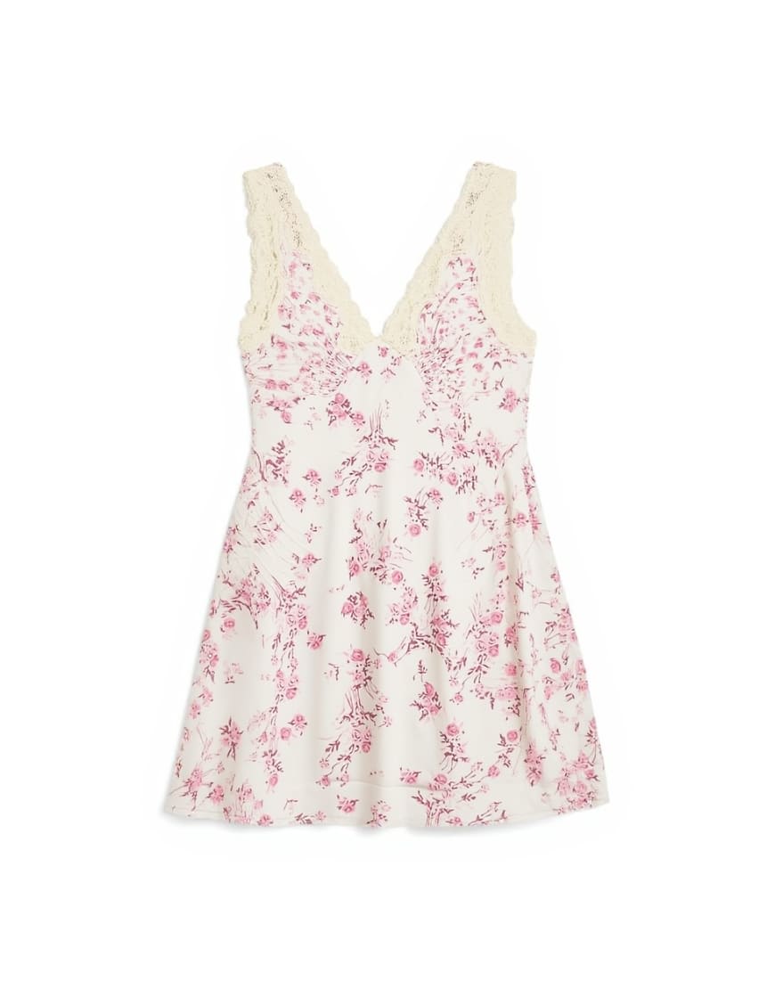 Topshop lace insert pintucked waist mini tea dress in pink floral