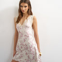 Topshop lace insert pintucked waist mini tea dress in pink floral
