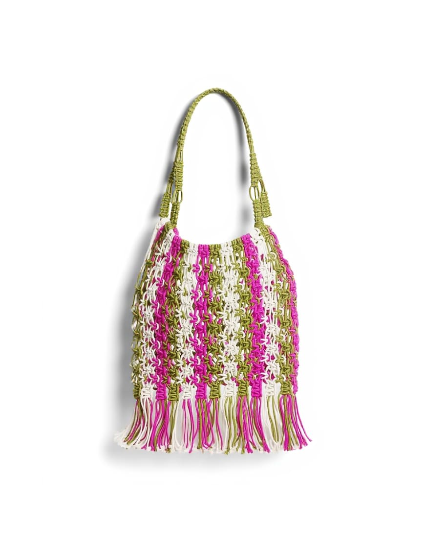 Topshop Milan medium crochet tassel bag in khaki stripe