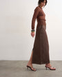 Topshop denim column maxi skirt in chocolate
