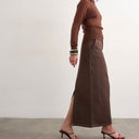 Topshop denim column maxi skirt in chocolate