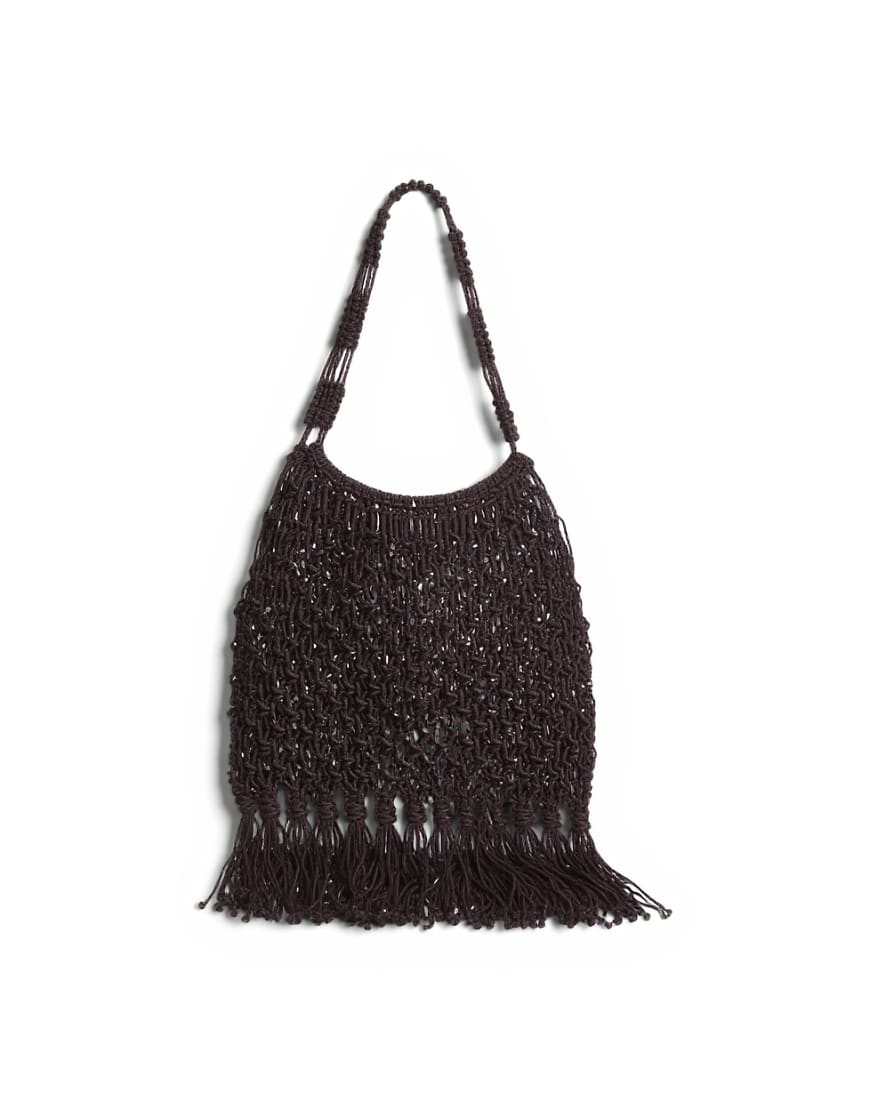 Topshop Milan medium crochet tassel bag in chocolate