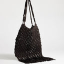 Topshop Milan medium crochet tassel bag in chocolate