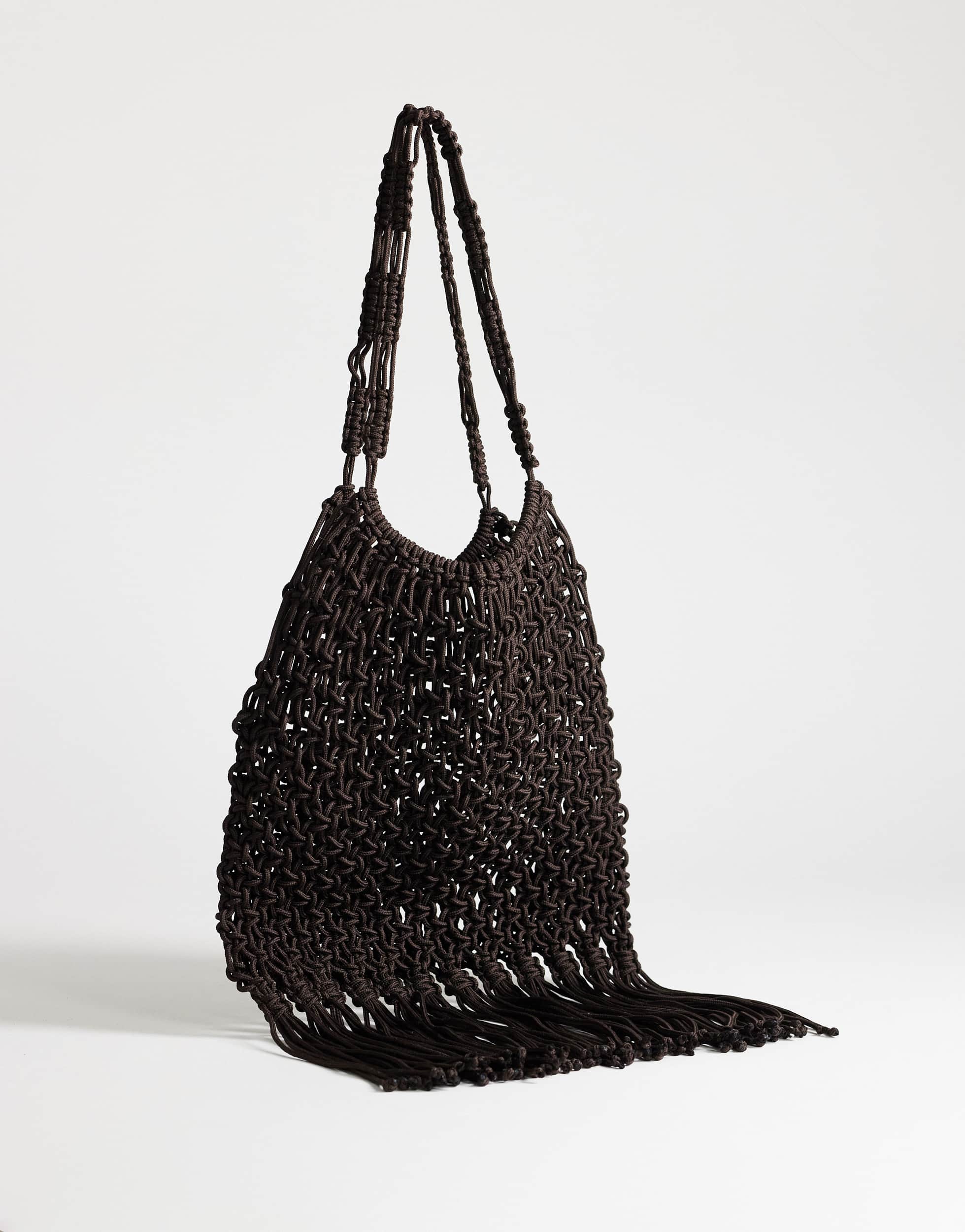 Topshop Milan medium crochet tassel bag in chocolate