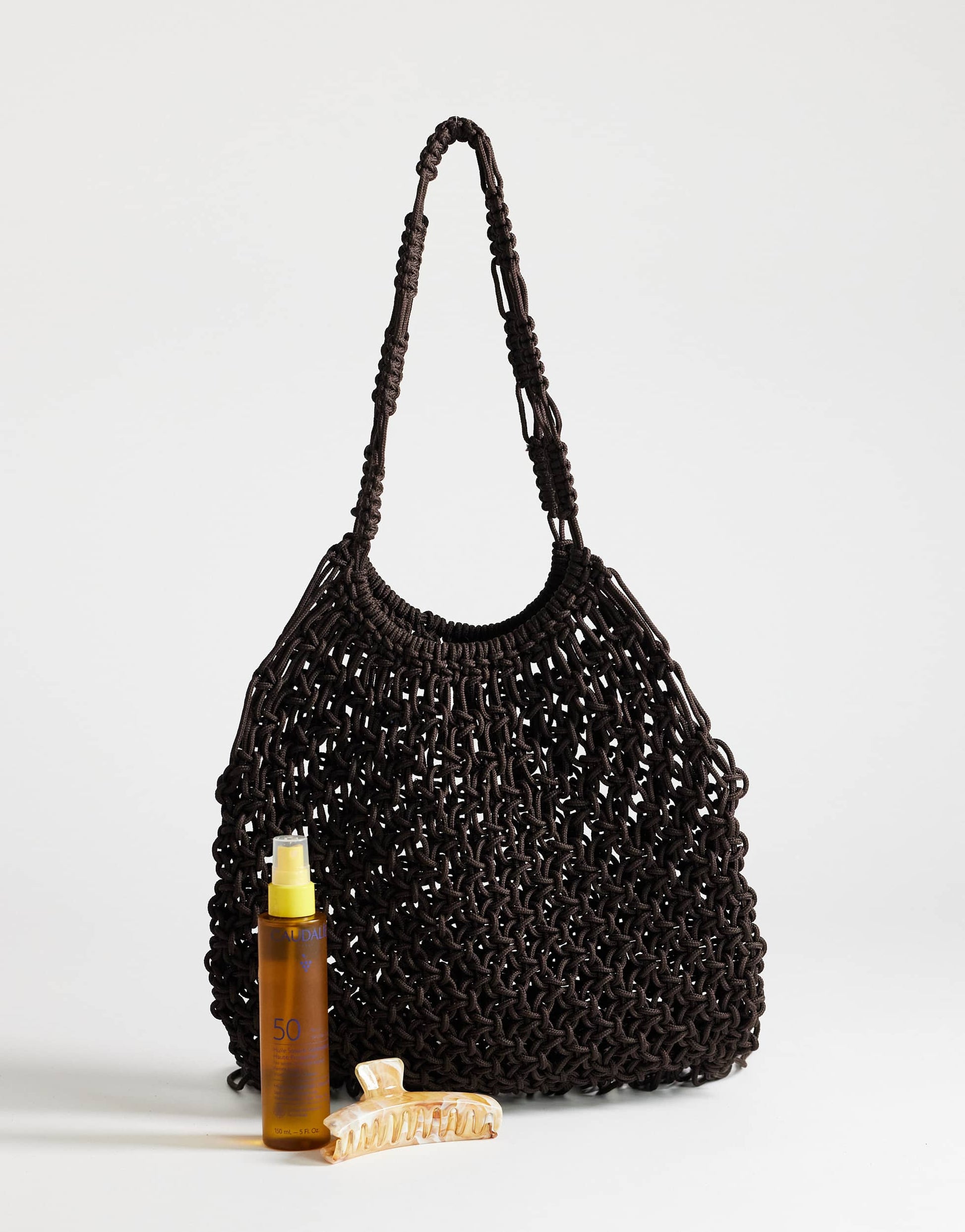Topshop Milan medium crochet tassel bag in chocolate