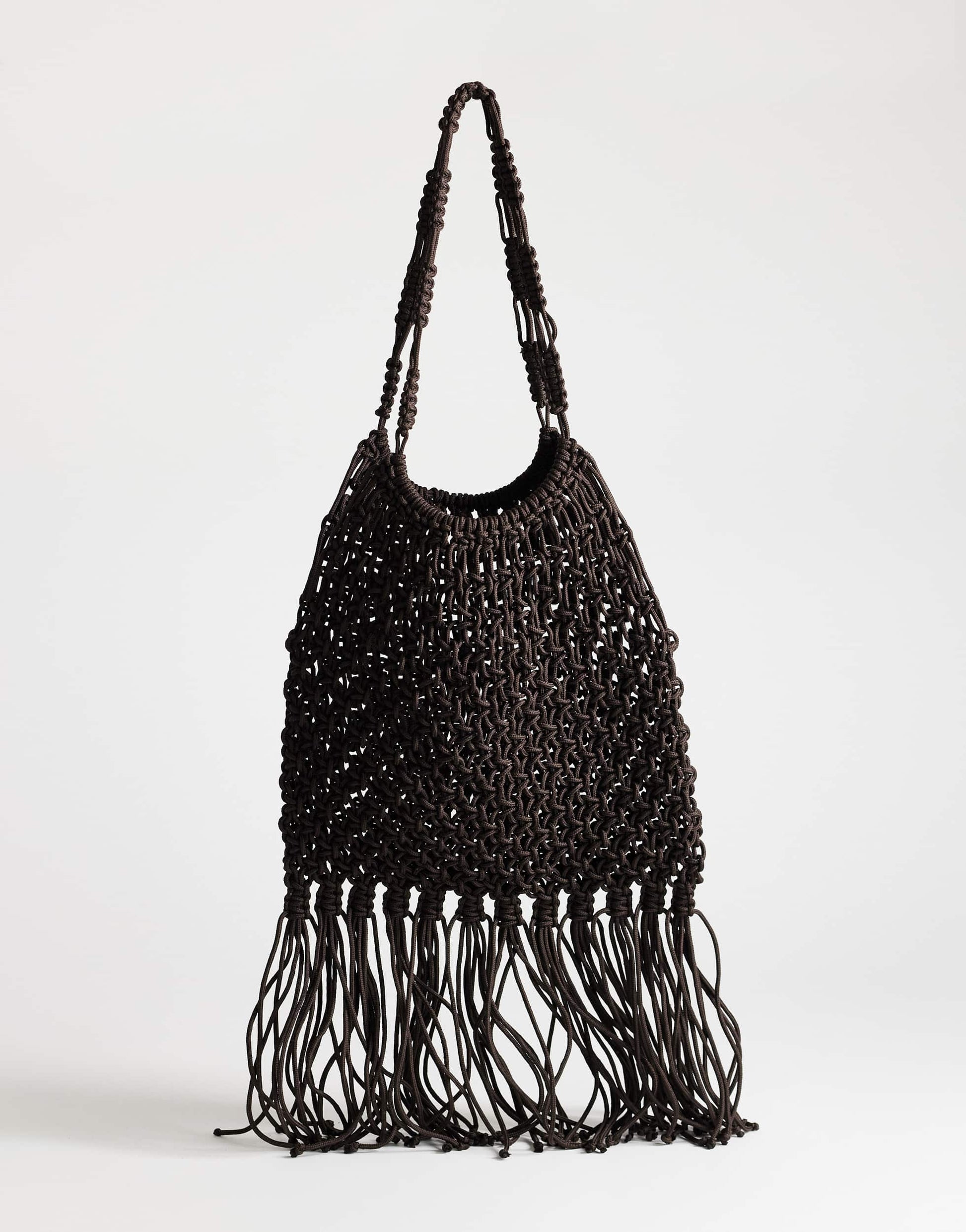 Topshop Milan medium crochet tassel bag in chocolate