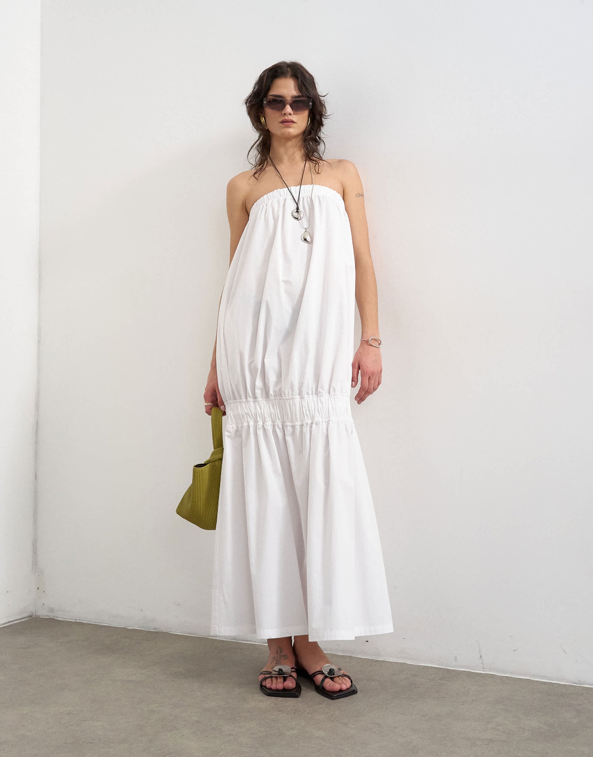 Topshop bandeau super dropped waist poplin maxi dress in white