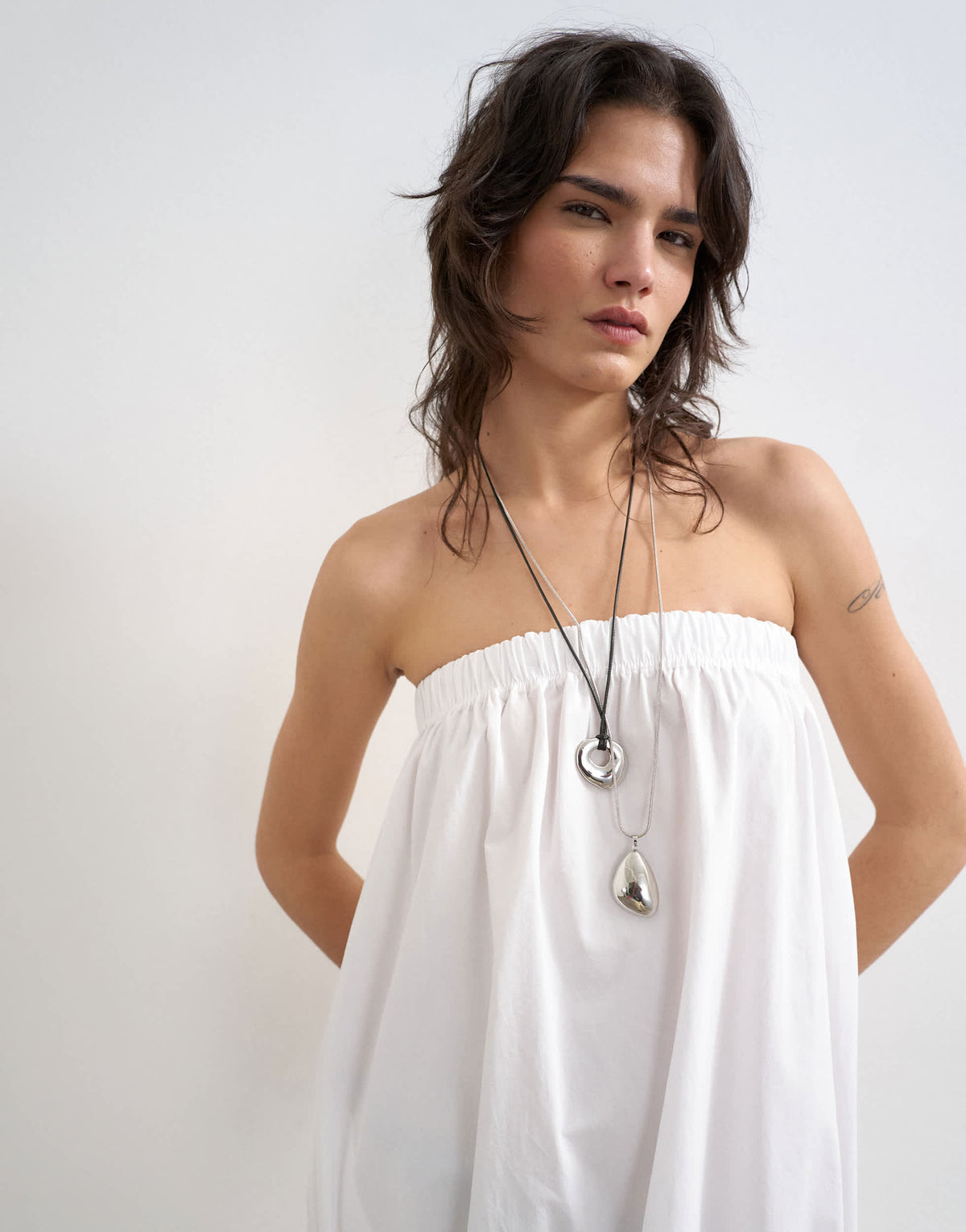 Topshop poplin bandeau super dropped waist maxi dress in white