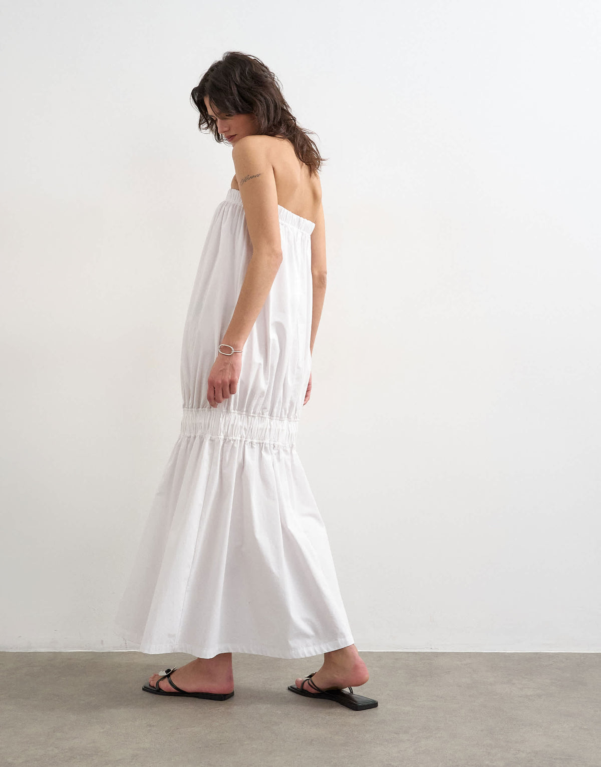 Topshop poplin bandeau super dropped waist maxi dress in white