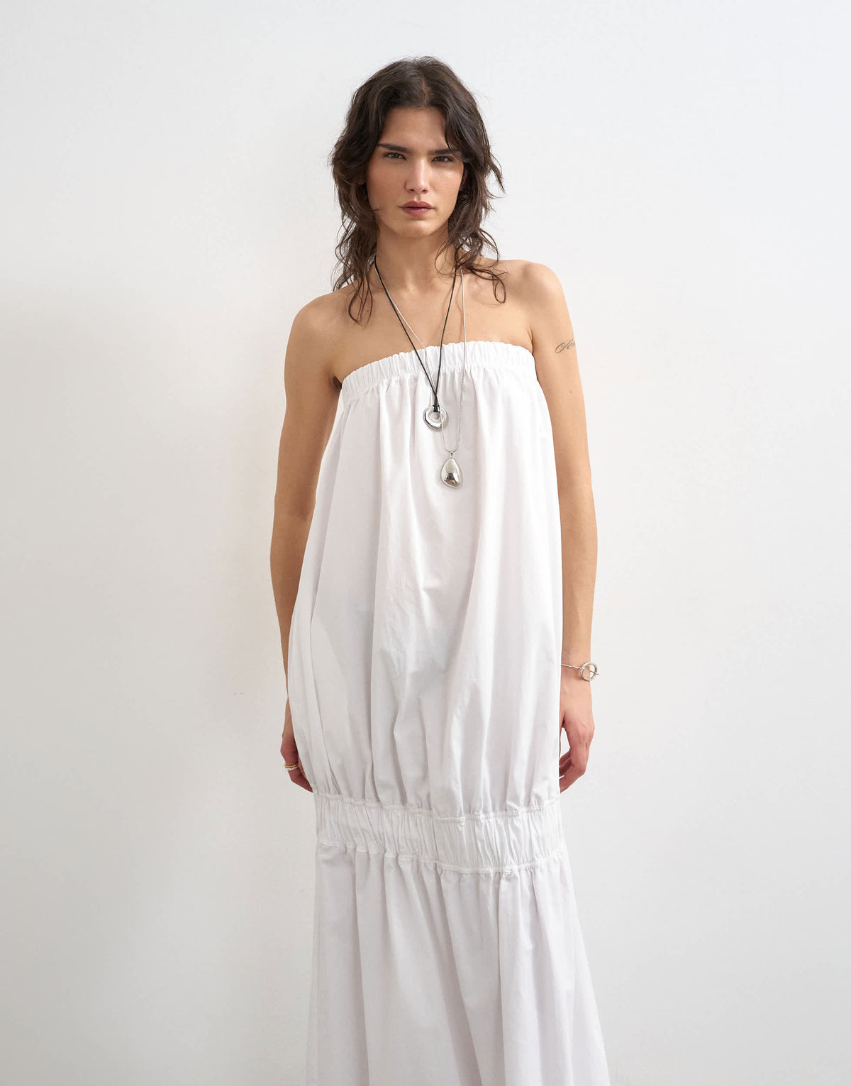 Topshop poplin bandeau super dropped waist maxi dress in white