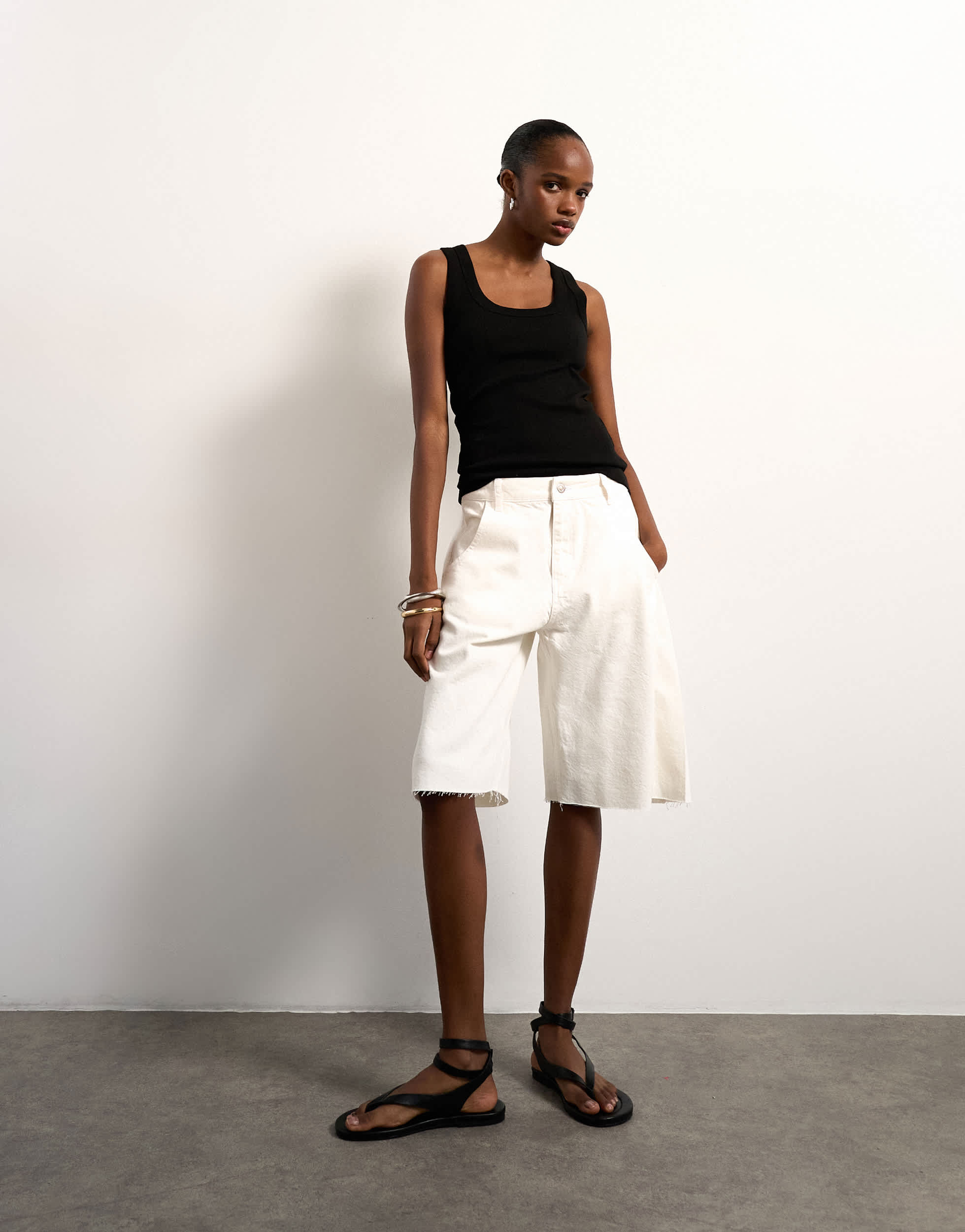 Topshop Denim Barrel Jort in Ecru