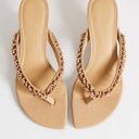 Topshop Nolan beaded toe thong mid heel sandal in camel