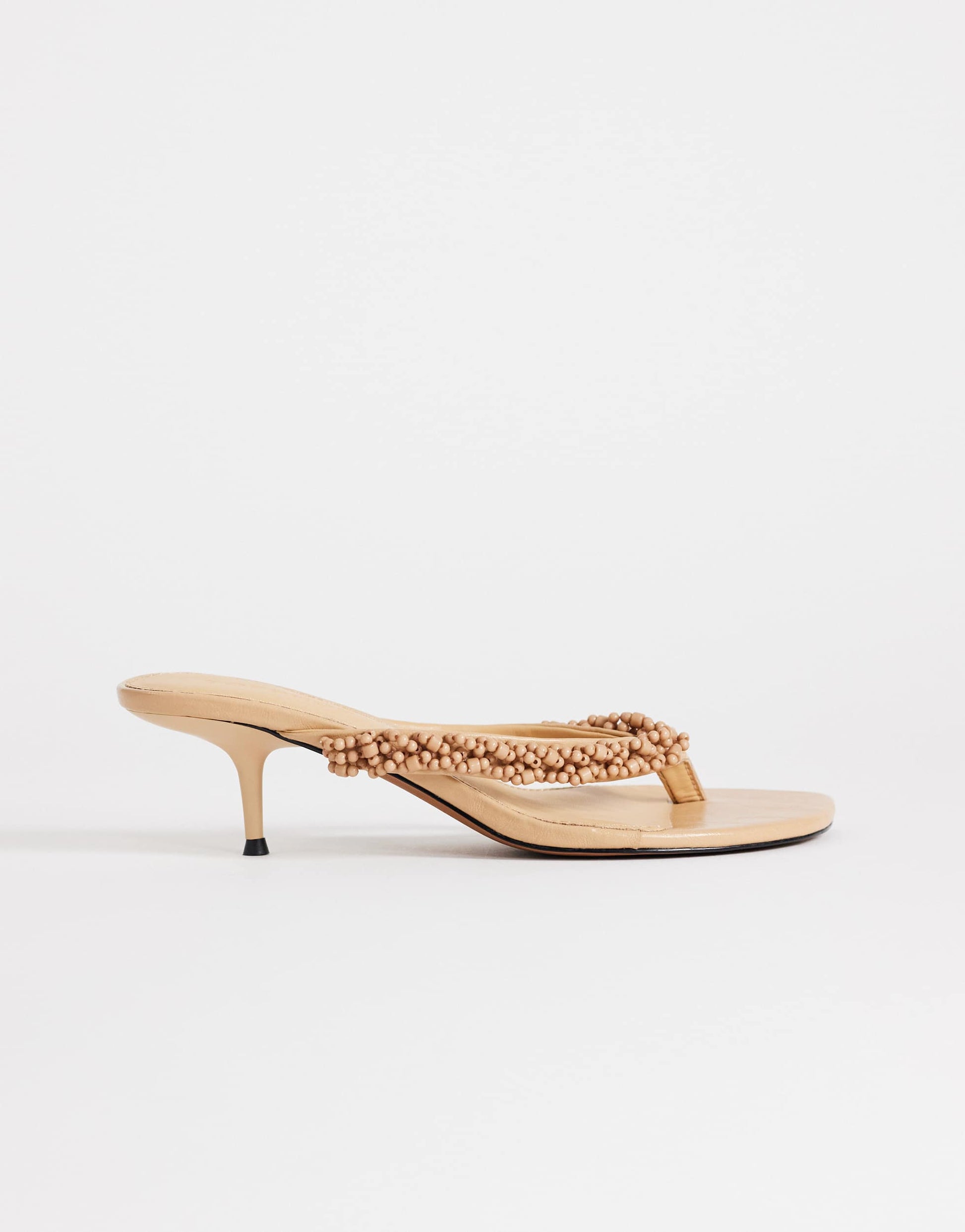 Topshop Nolan beaded toe thong mid heel sandal in camel
