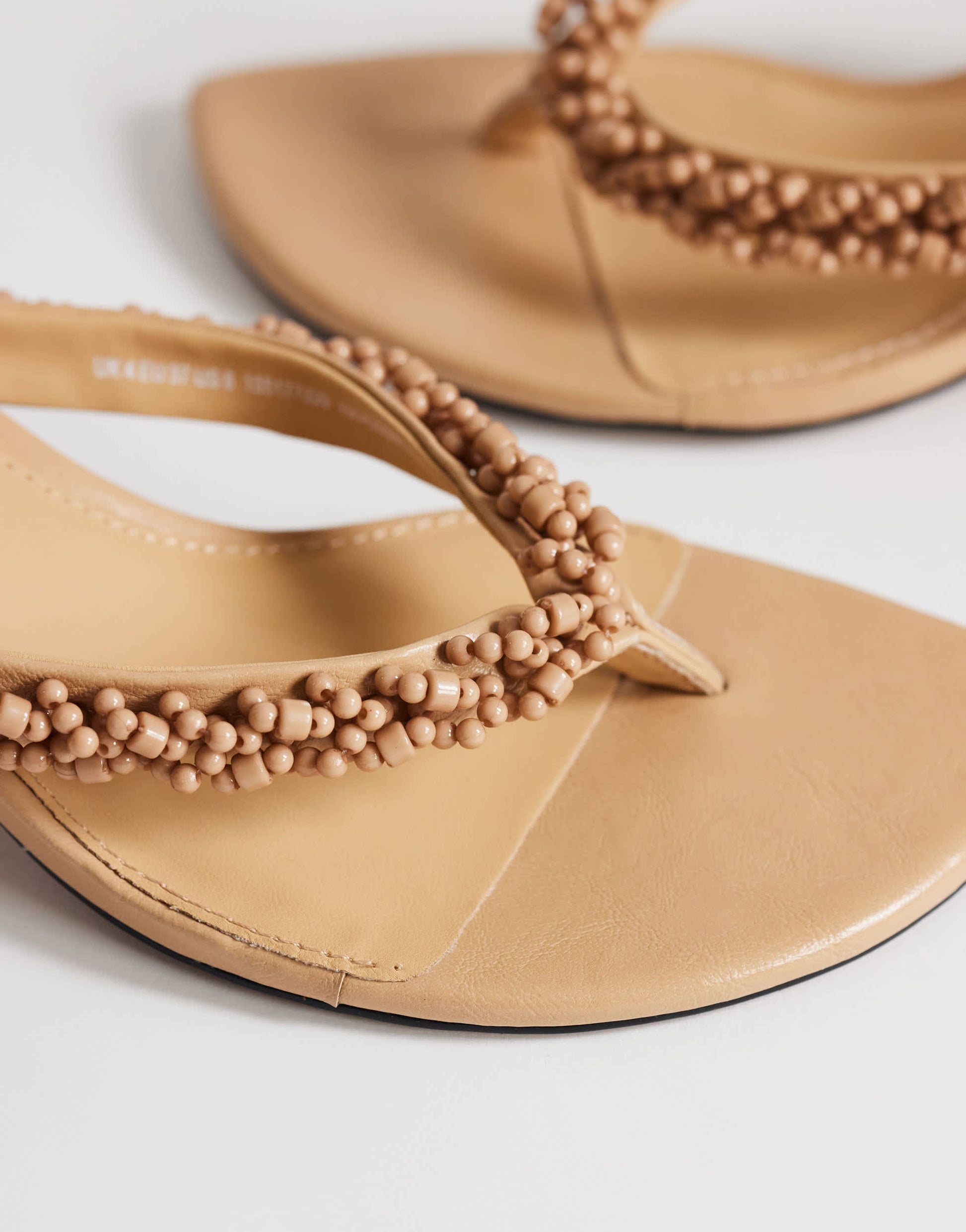 Topshop Nolan beaded toe thong mid heel sandal in camel