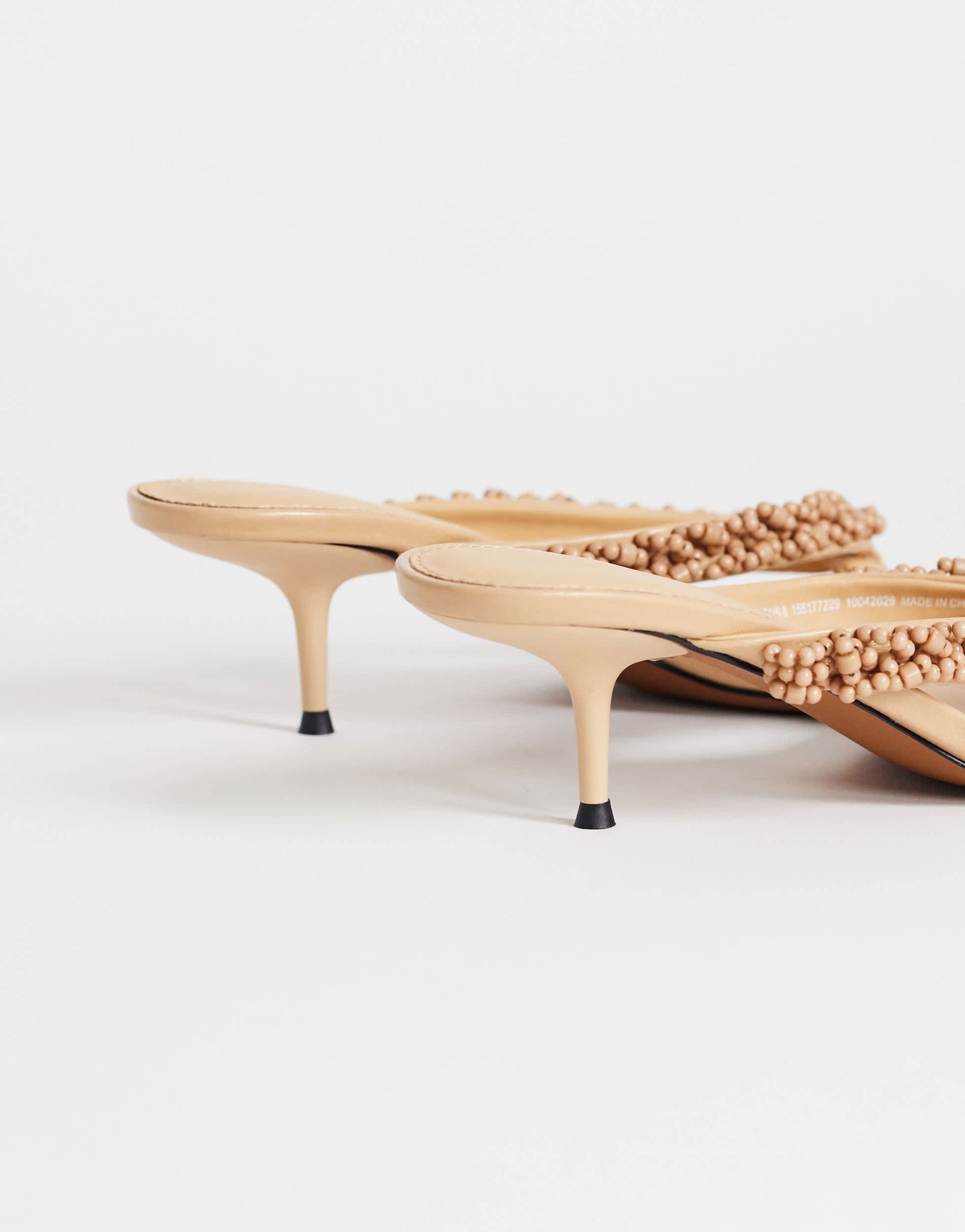 Topshop Nolan beaded toe thong mid heel sandal in camel