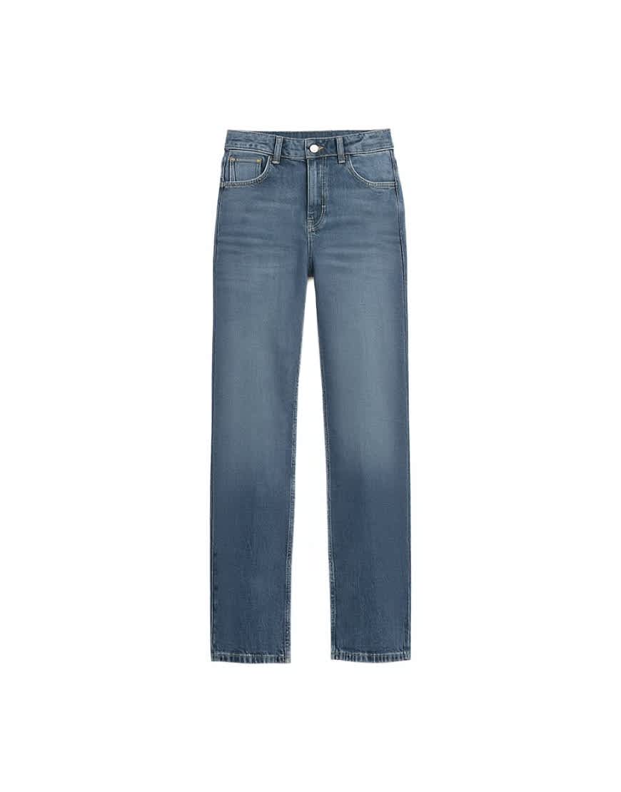 Topshop Orson mid rise comfort straight jean in deep blue