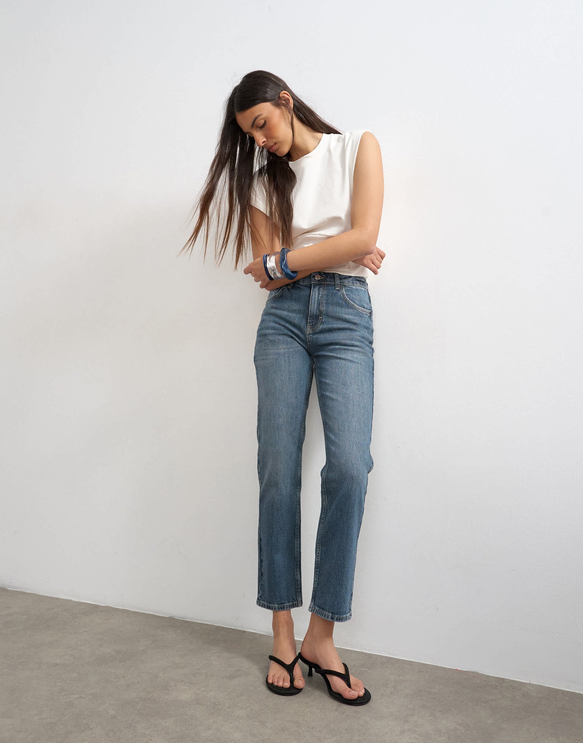 Topshop Orson mid rise comfort straight jean in deep blue
