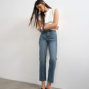 Topshop Orson mid rise comfort straight jean in deep blue