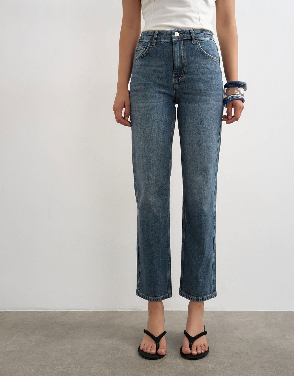Topshop Orson mid rise comfort straight jean in deep blue