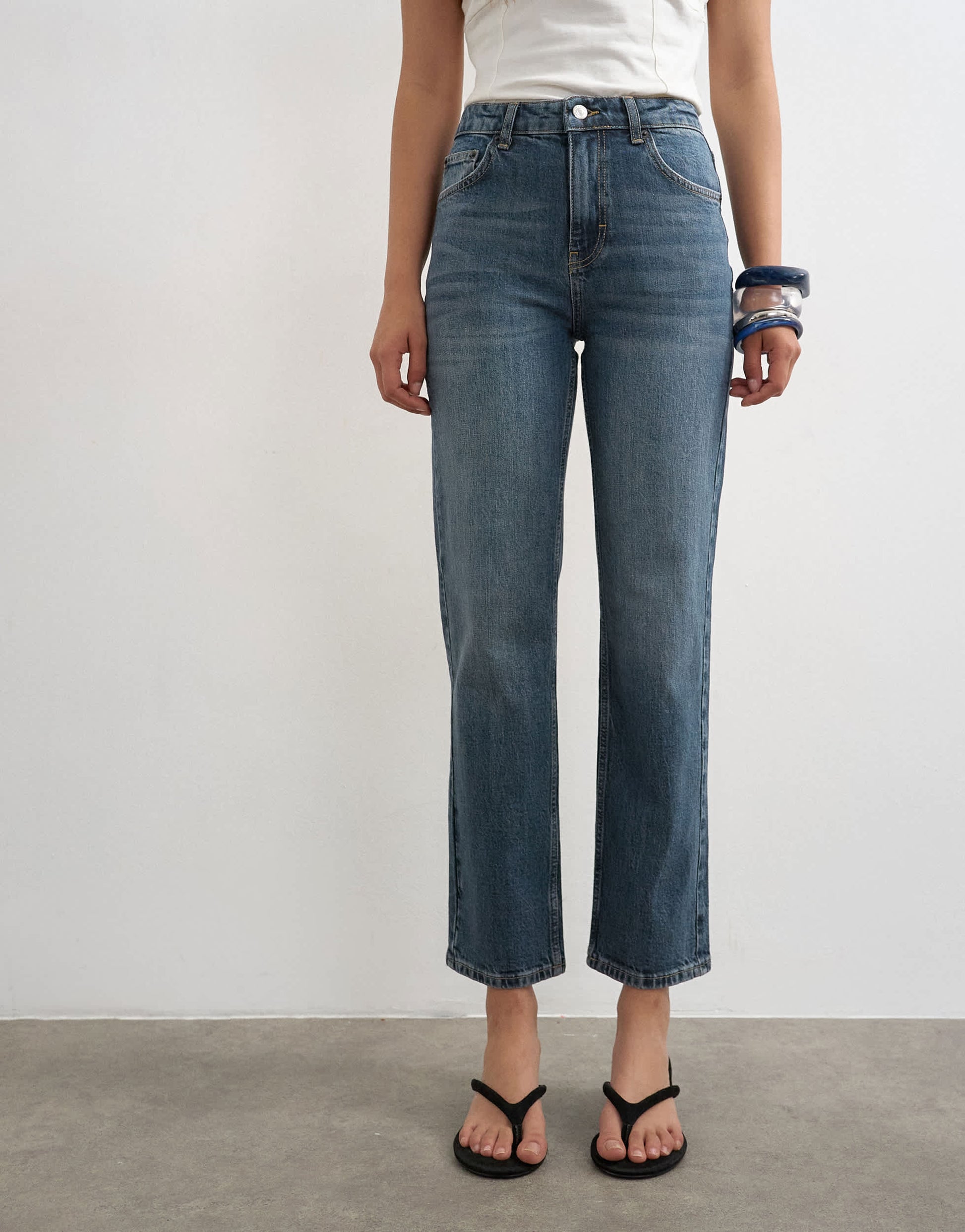 Topshop Orson mid rise comfort straight jean in deep blue