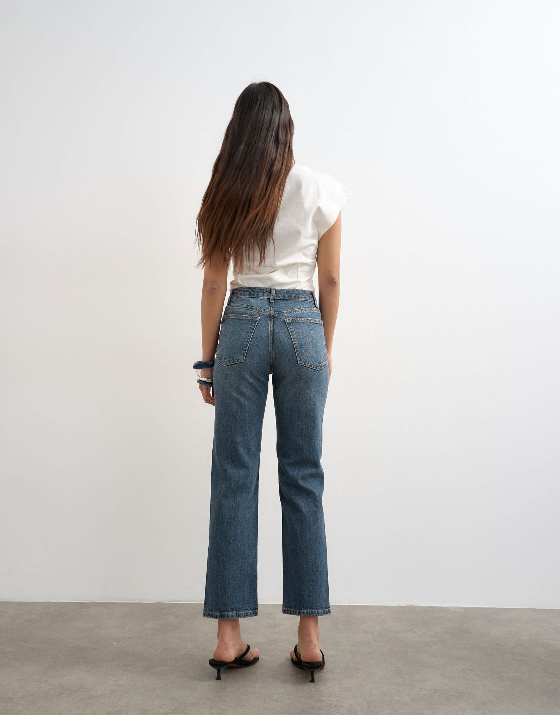 Topshop Orson mid rise comfort straight jean in deep blue
