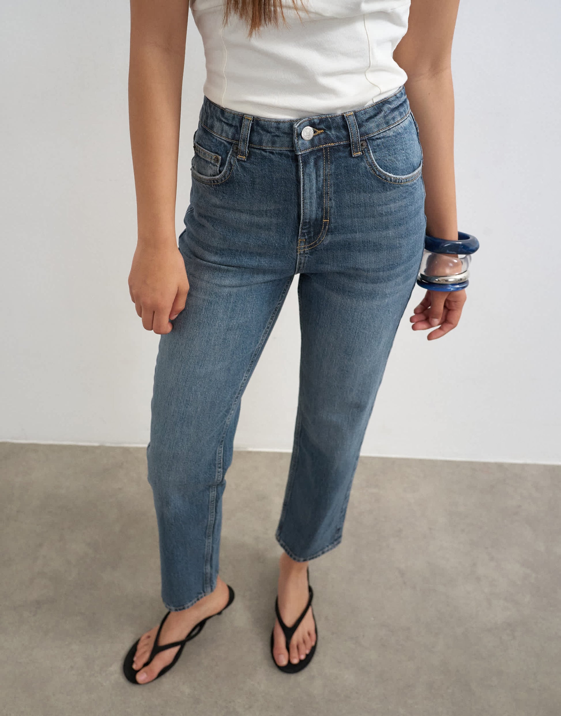 Topshop Orson mid rise comfort straight jean in deep blue