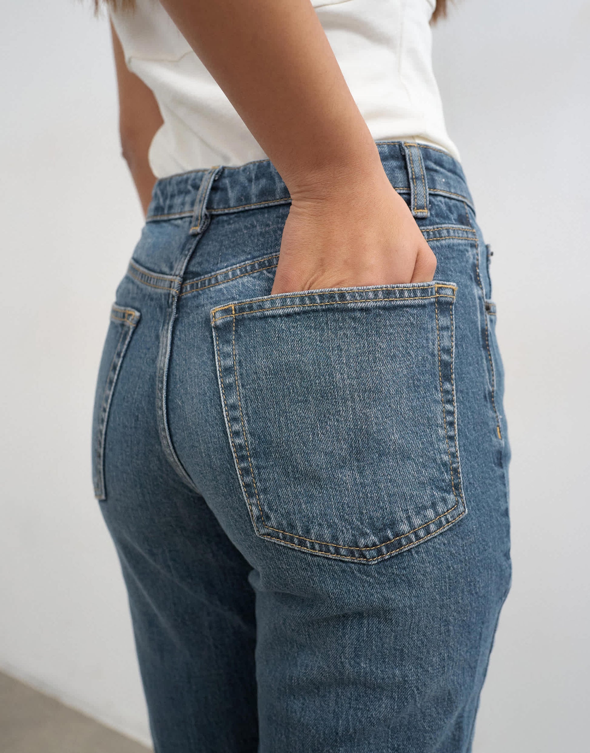 Topshop Orson mid rise comfort straight jean in deep blue
