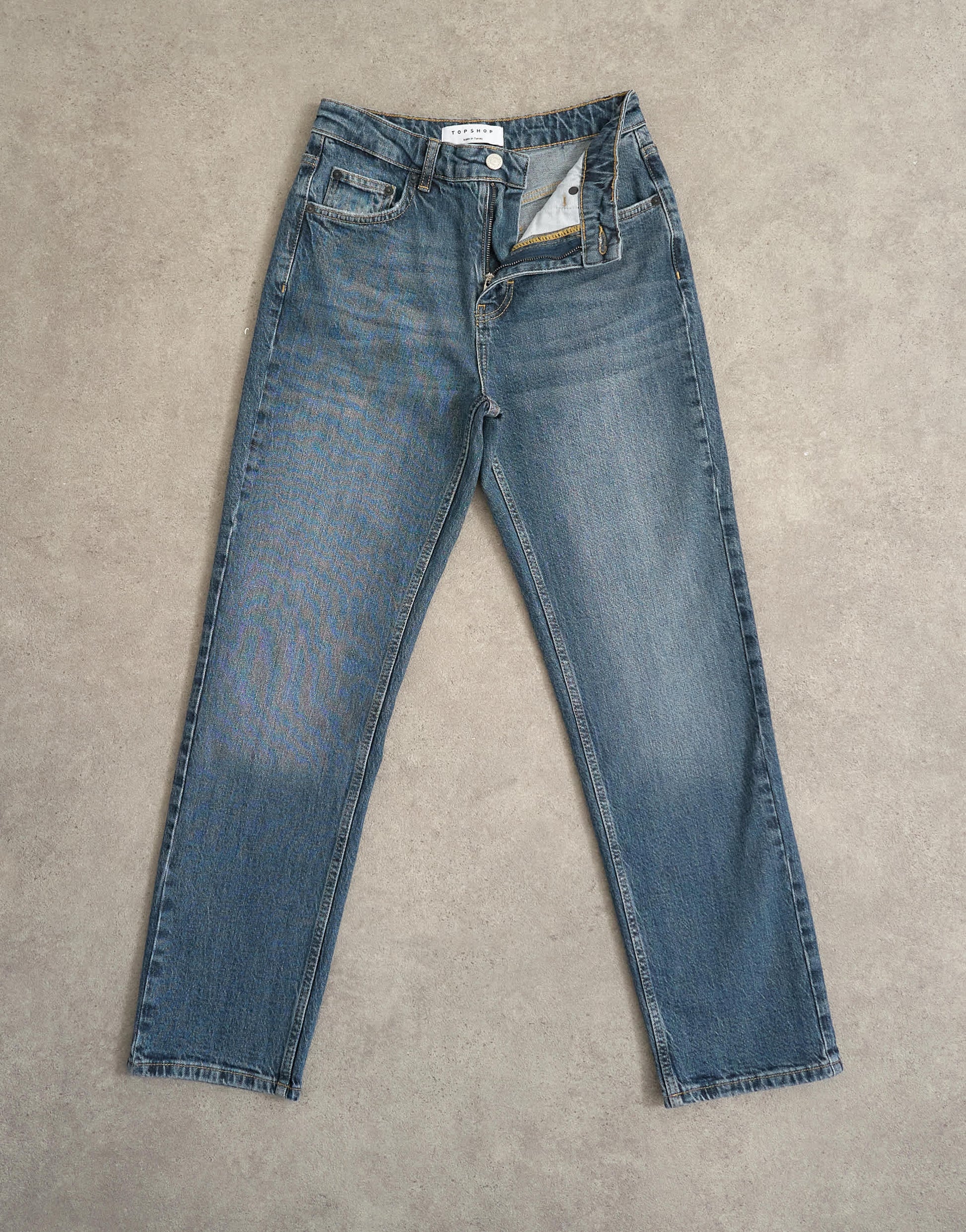 Topshop Orson mid rise comfort straight jean in deep blue