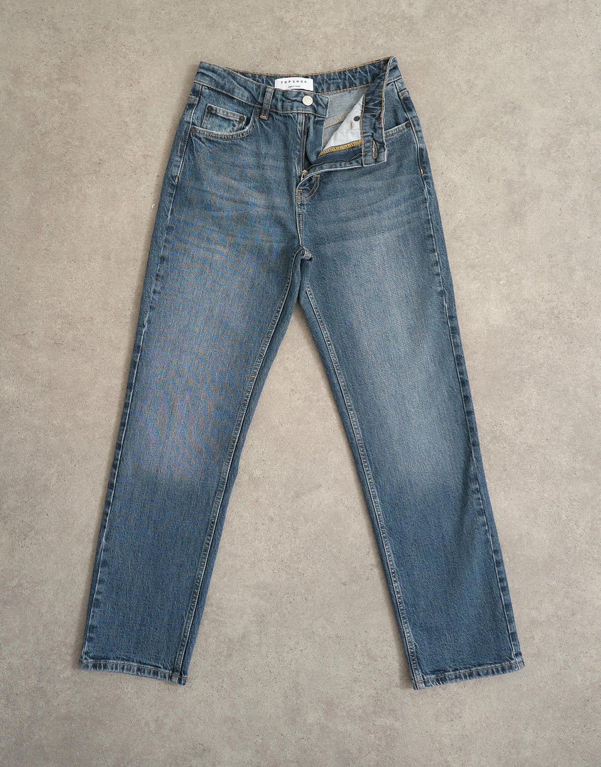 Topshop Orson mid rise comfort straight jean in deep blue
