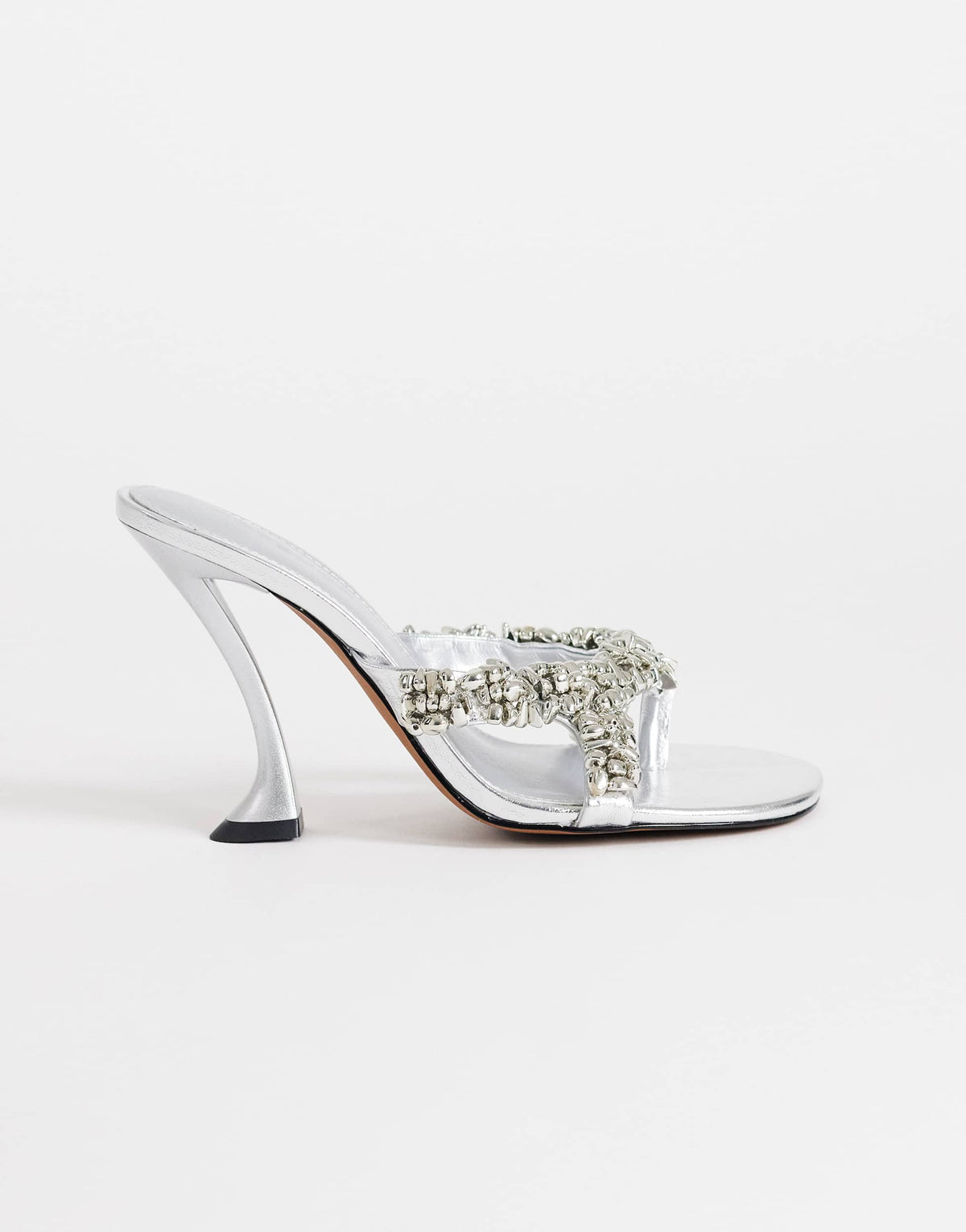 Topshop Natasha embellished mule high heeled sandal in silver