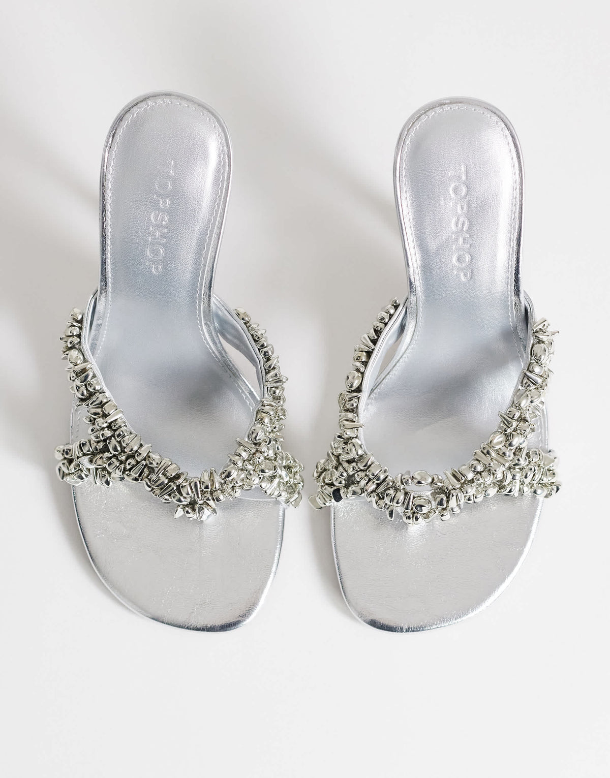 Topshop Natasha embellished mule high heeled sandal in silver