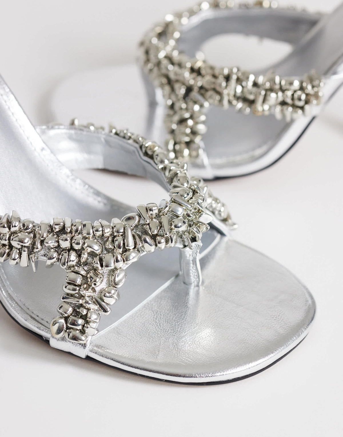 Topshop Natasha embellished mule high heeled sandal in silver