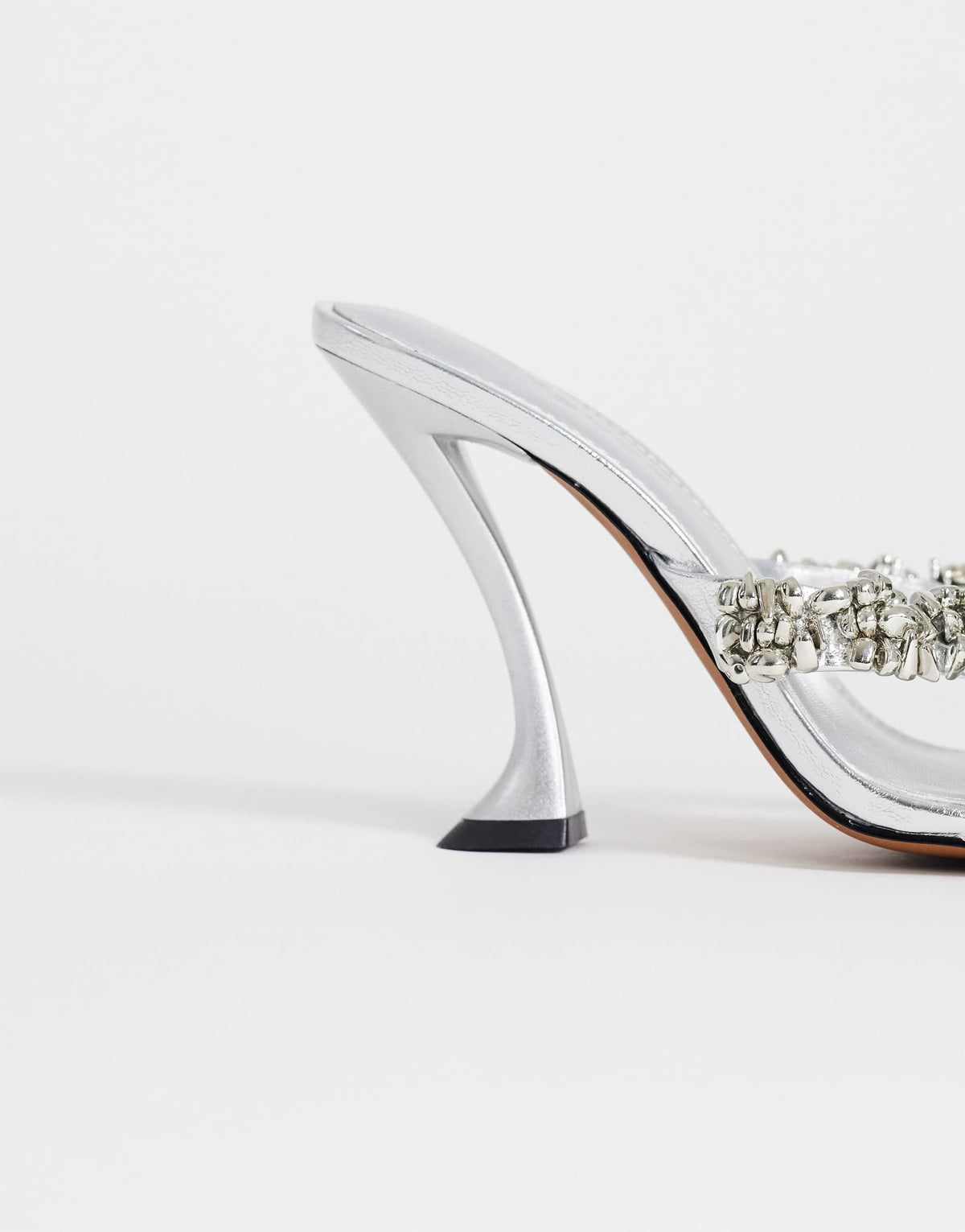 Topshop Natasha embellished mule high heeled sandal in silver