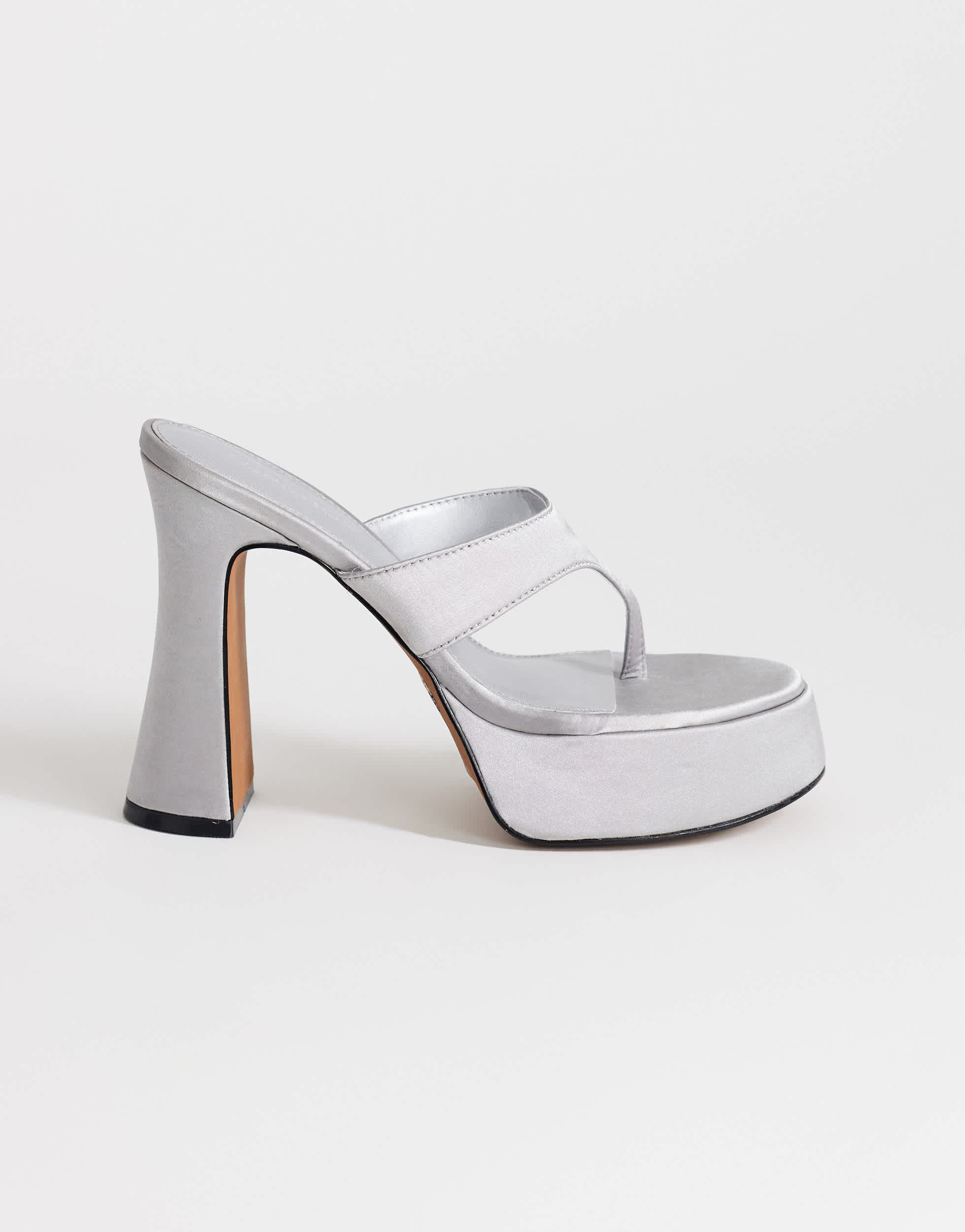 Topshop Nima platform heeled toe thong sandal in grey satin