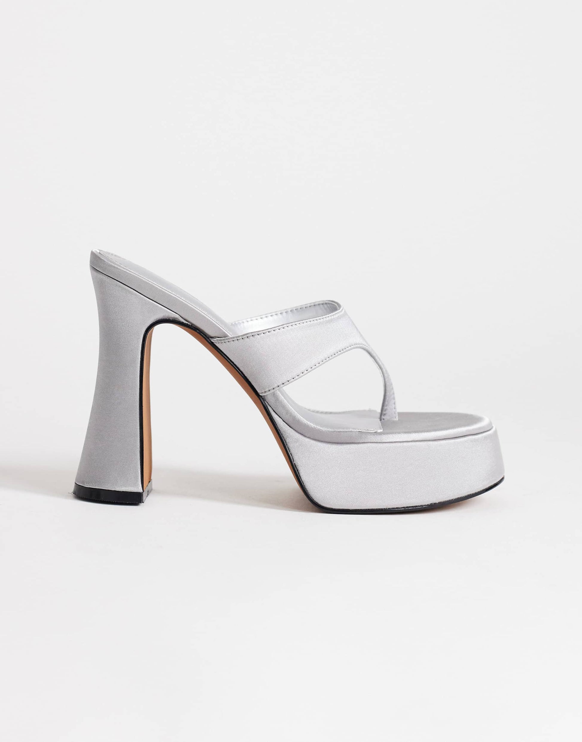 Topshop Nima platform high heeled toe thong sandal in grey satin