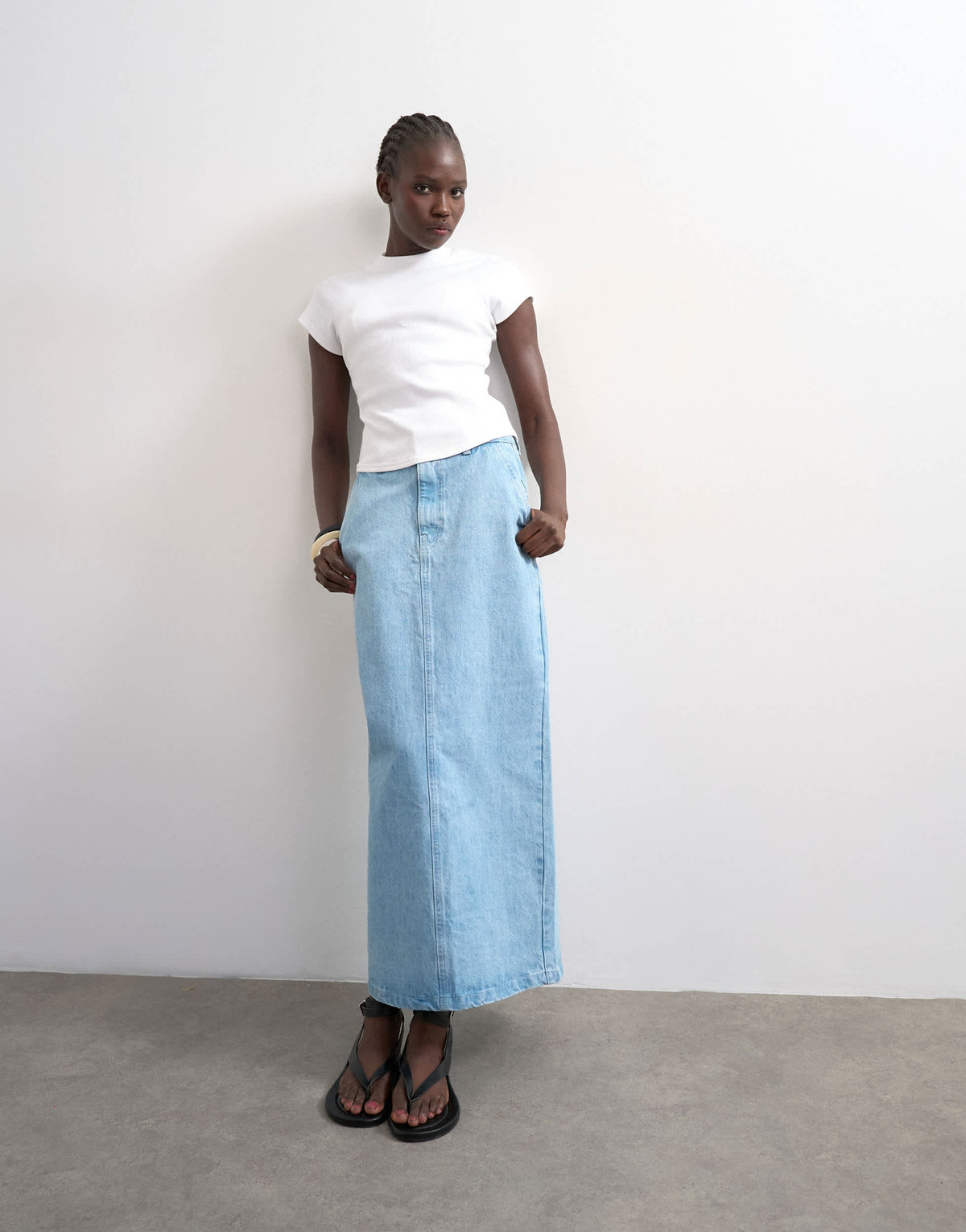 Topshop denim column skirt in bleach