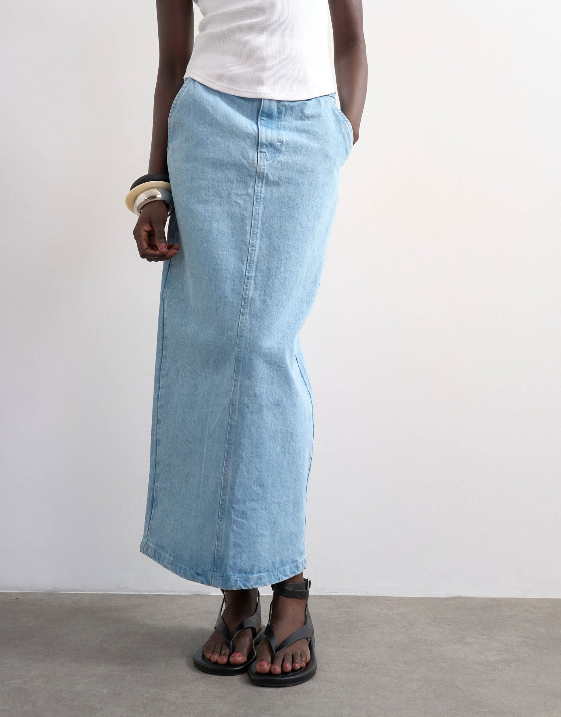 Topshop denim column skirt in bleach